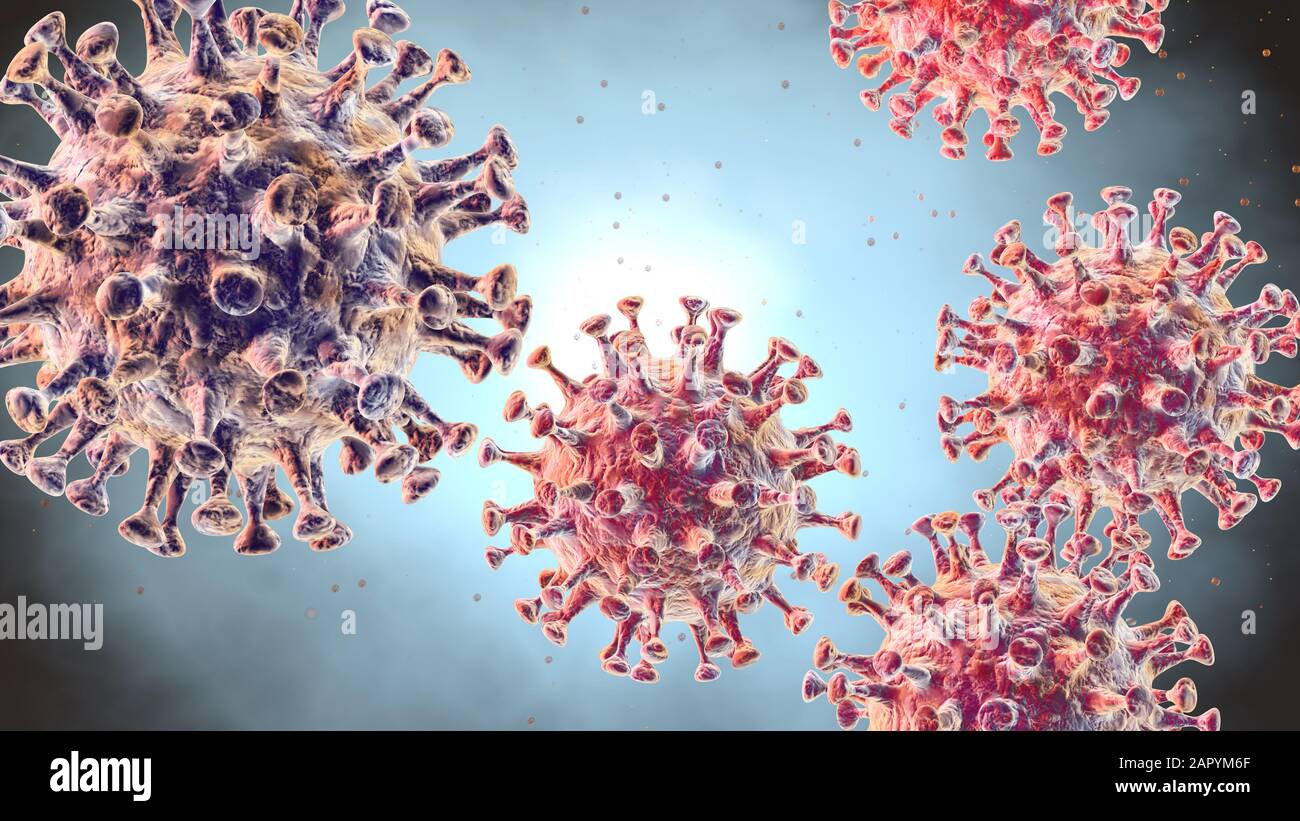 Ilustración 3D que muestra el virus de la corona, el virus MERS, el síndrome respiratorio de Oriente Medio Foto de stock