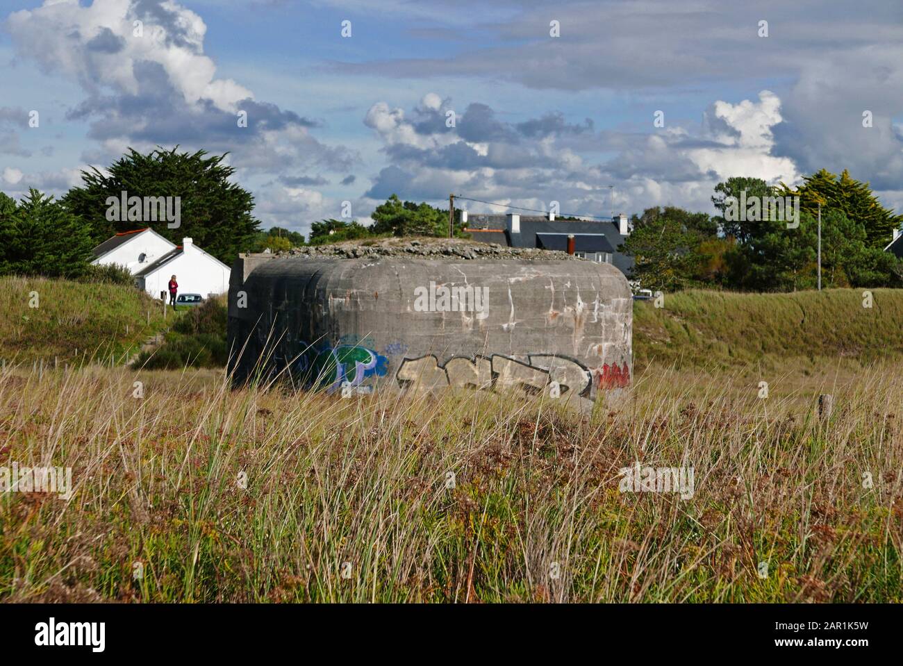 Plage de Trevignon, búnker de la muralla Altlantic, WW II, Finisterre, Bretaña, Francia, Europa Foto de stock
