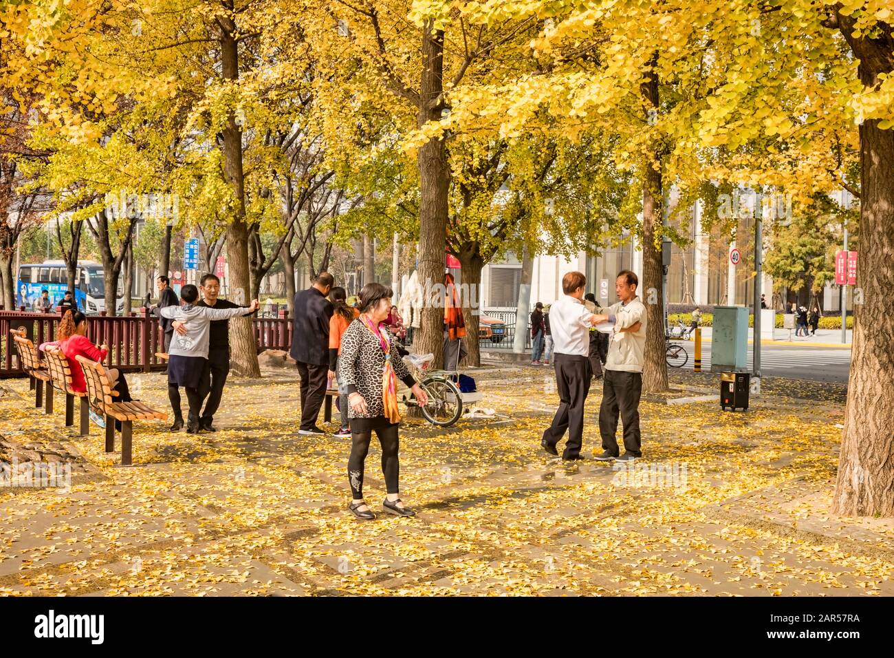 29 de noviembre de 2018 - Shanghai, China - Grupo de ciudadanos mayores bailando en el Parque Gucheng, Shanghai. Foto de stock