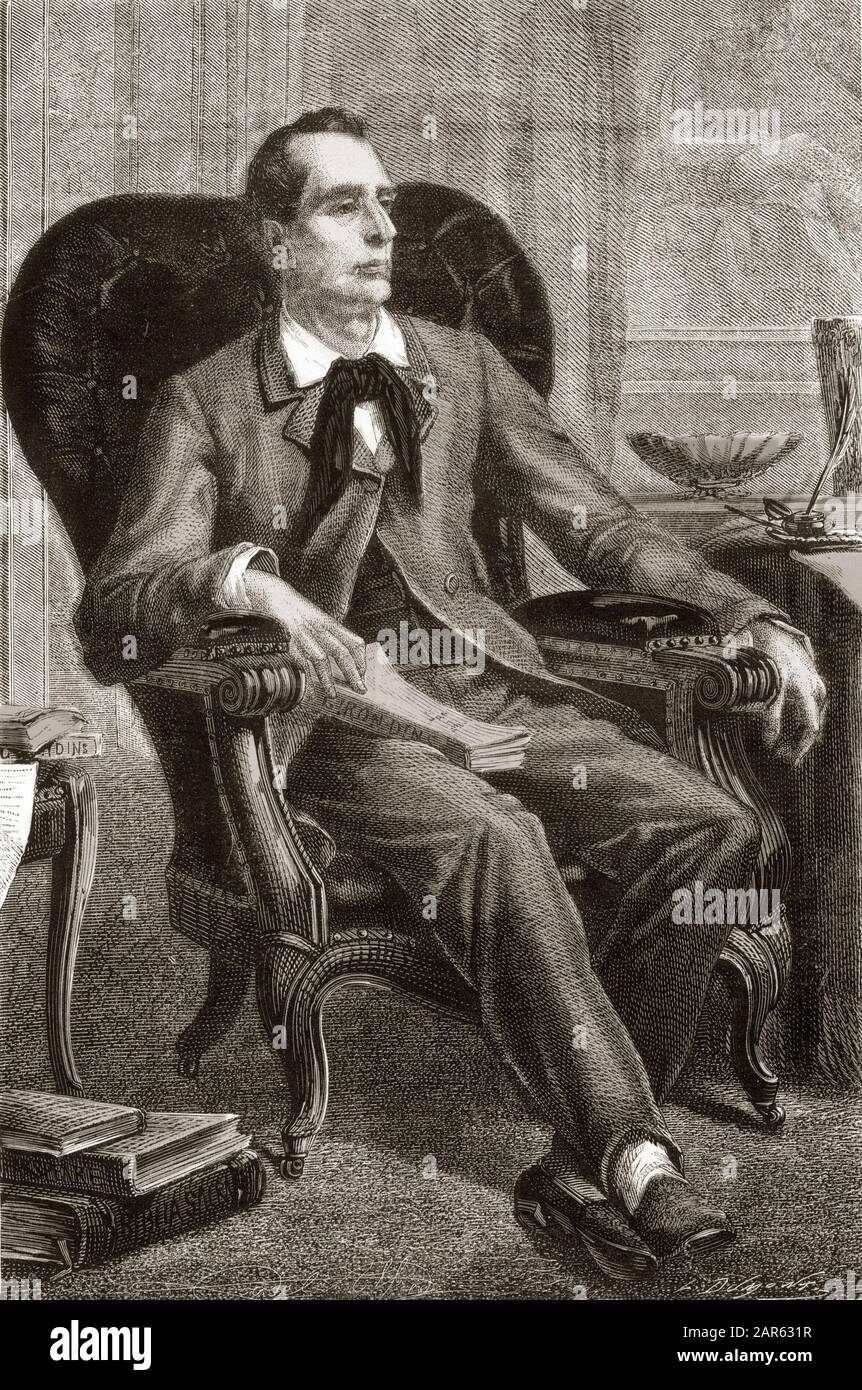 Retrato de Alphonse de Lamartine (1790-1869) - Retrato d'Alphonse de Lamartine (1791-1869), ecrivain et homme politique francais - Huecograbado en 'HISTO Foto de stock