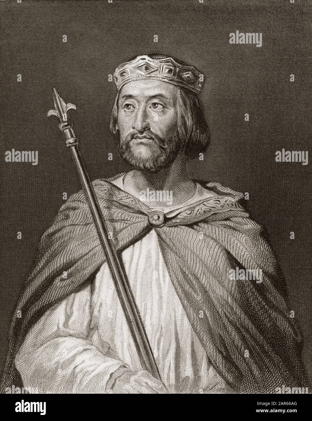 Retrato de Carlos III le dit Simple (879-929) Roi des Francos - Carlos III (879-929) - Carlos el Simple, Rey de Francia, 893-923 - grabado FAET Foto de stock