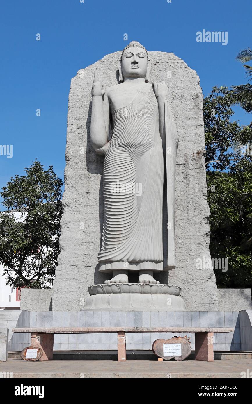 Réplica Estatua de Buda Aukana, Colombo, Sri Lanka contra un cielo azul claro y profundo Foto de stock