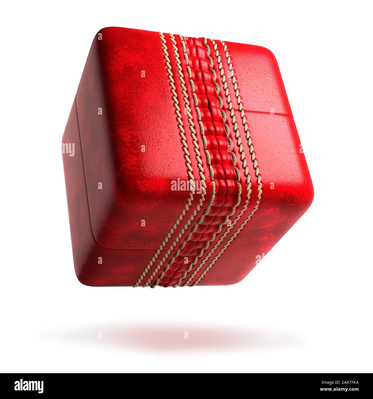 Square Cricket Ball rebotando sobre un fondo blanco Foto de stock