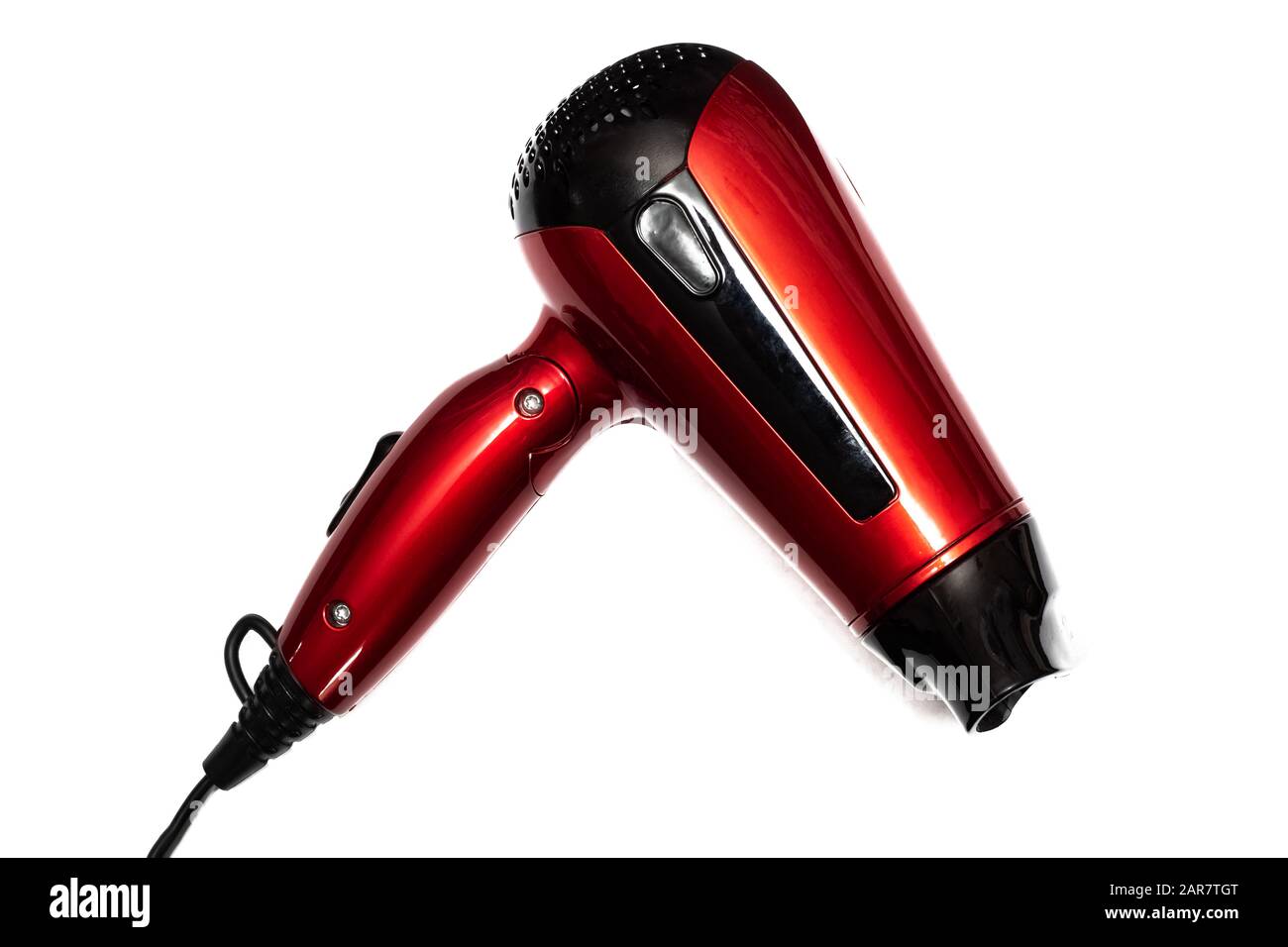 Secador de pelo rojo aislado sobre fondo blanco Fotografía de stock - Alamy