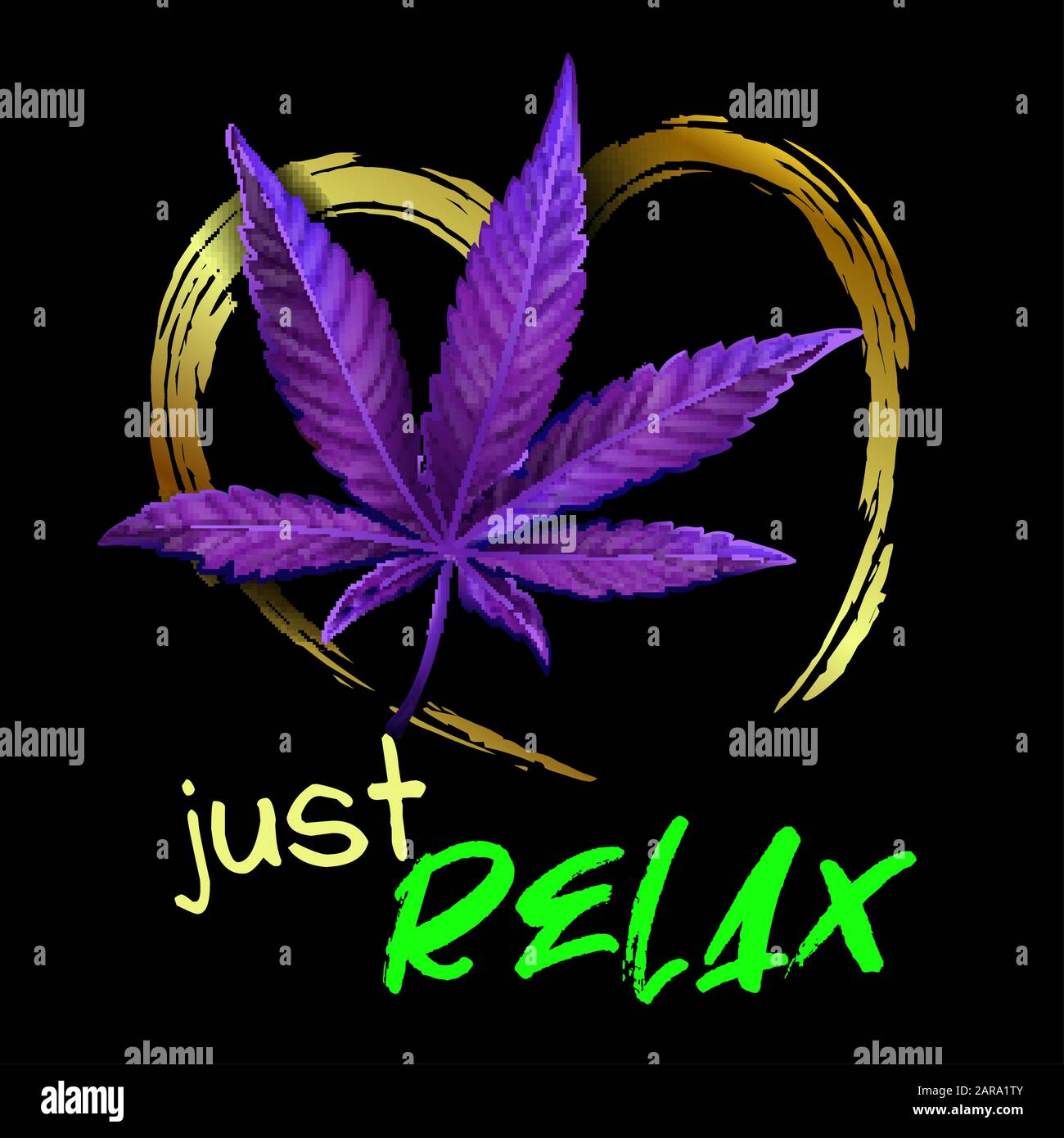 Imprimir con marihuana para camisetas. Ilustración vectorial muy realista  con cannabis y eslogan simplemente relájese Imagen Vector de stock - Alamy