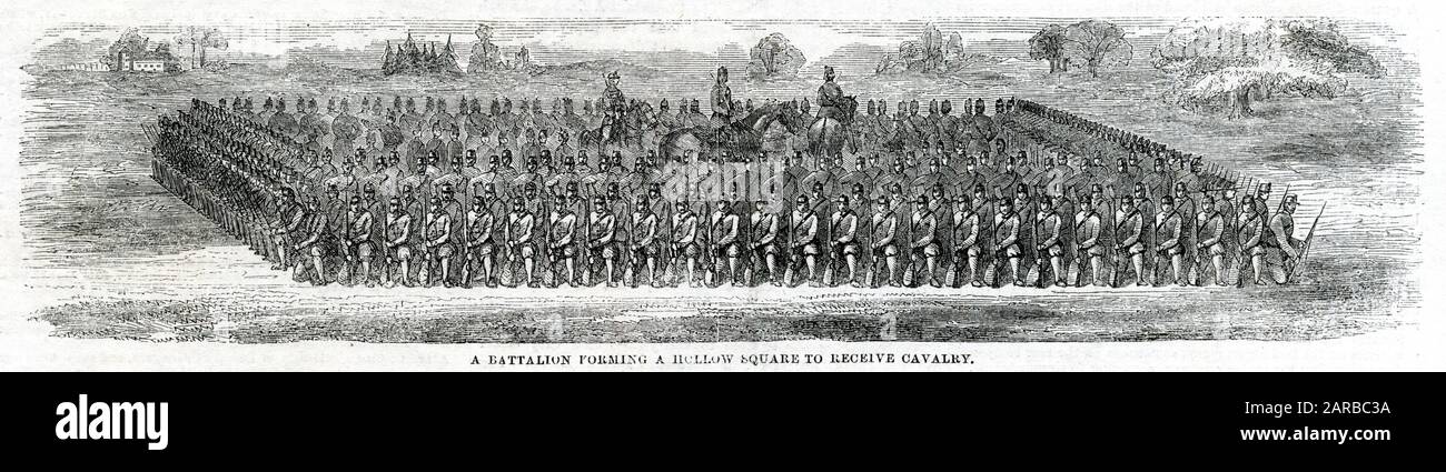 Un Batallón que forma un cuadrado hueco para recibir caballería. Fecha: 1861 Foto de stock