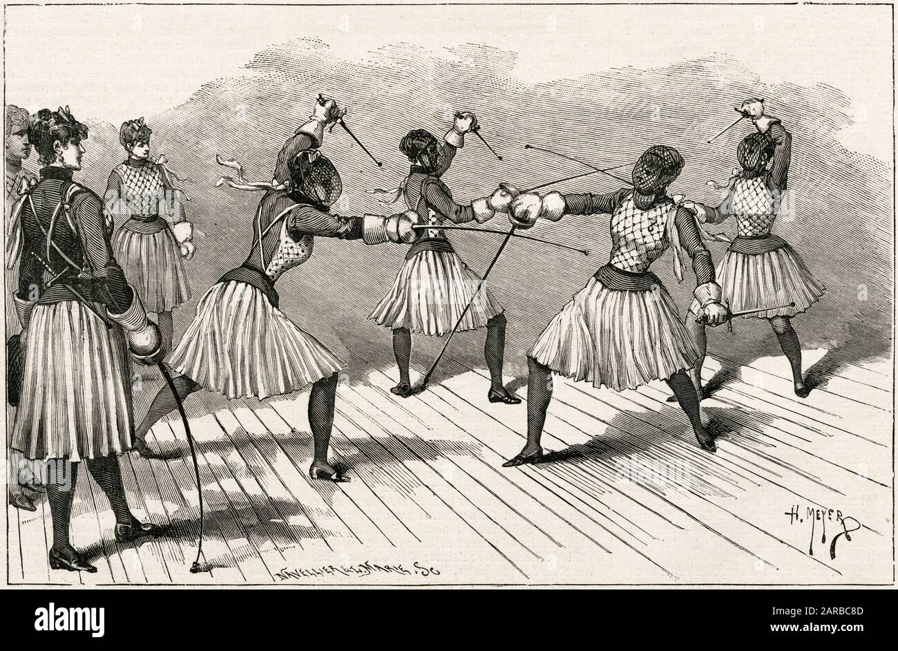 Dos pares de tiradores femeninos practican sus habilidades. (2 de 2) Fecha: 1885 Foto de stock
