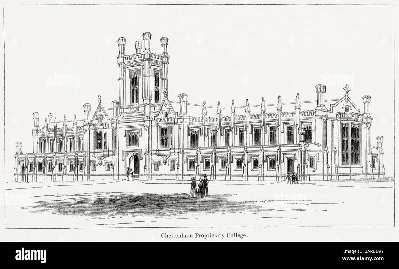 El recientemente construido Colegio De Propiedad en Cheltenham, Gloucestershire. Fecha: 1843 Foto de stock