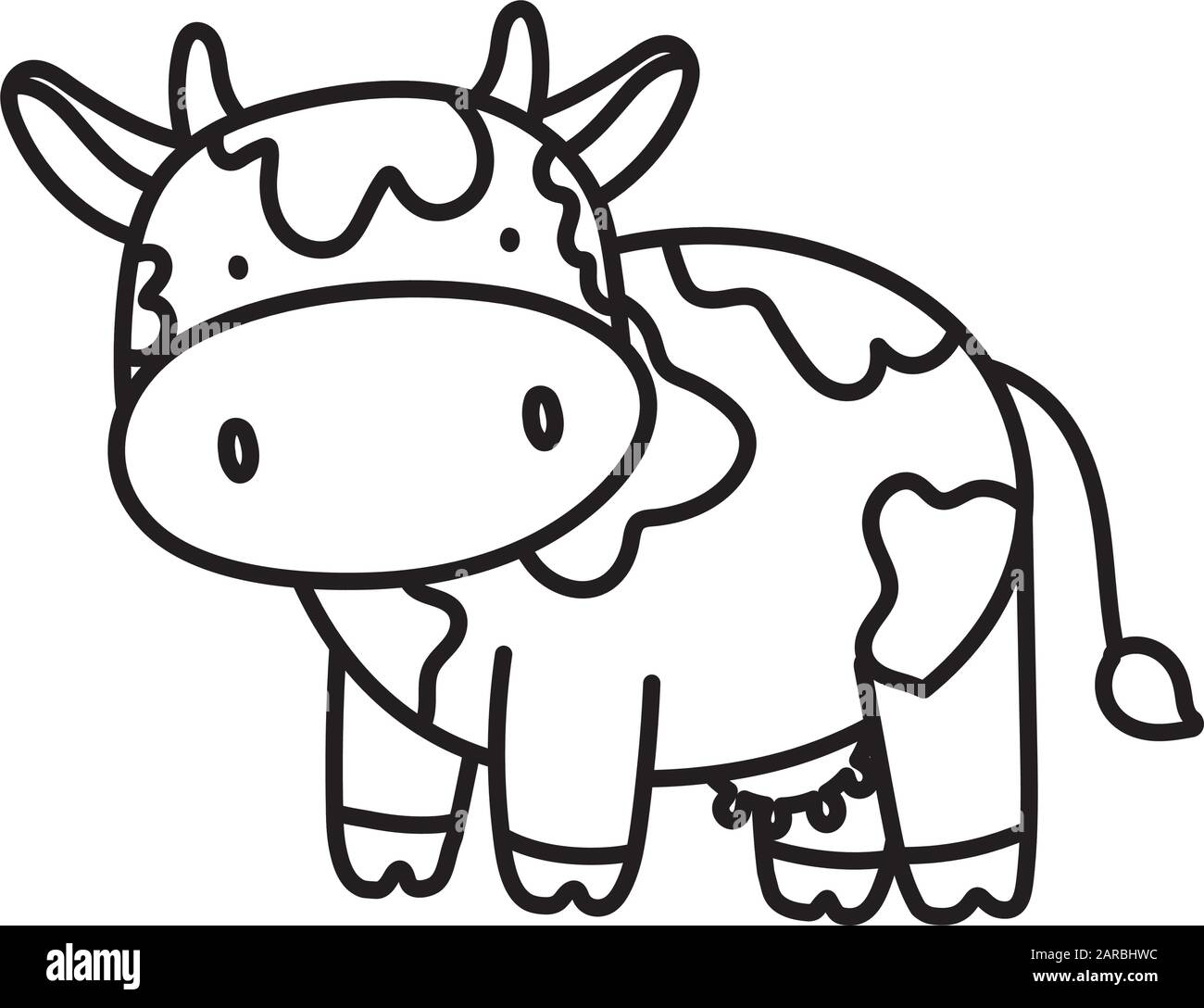 lindo ganado vaca granja animal dibujo animado vector ilustración gruesa  línea Imagen Vector de stock - Alamy