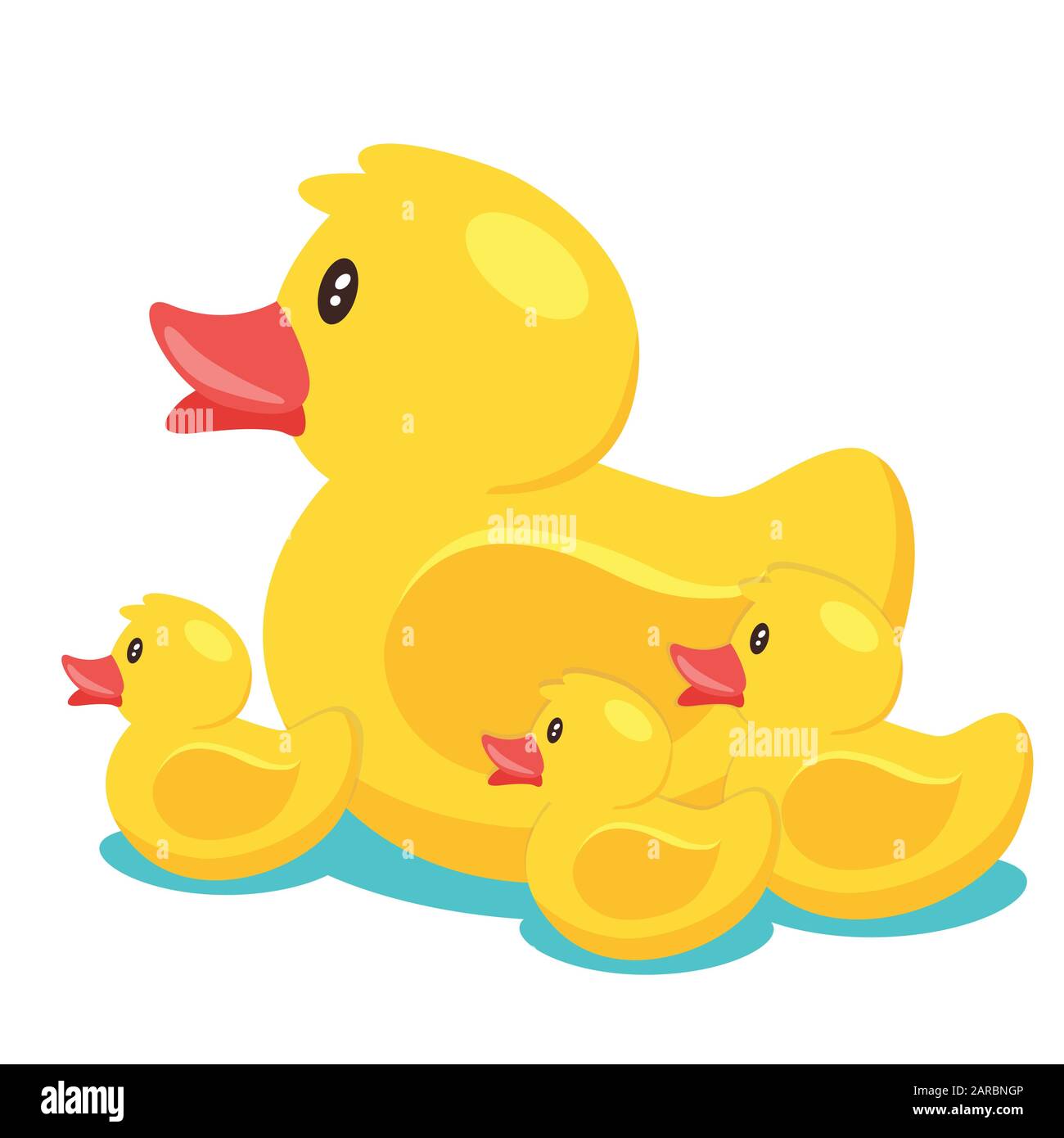 Amarillo lindo dibujos animados goma baño patos familia en agua azul.  Vector ilustración Imagen Vector de stock - Alamy