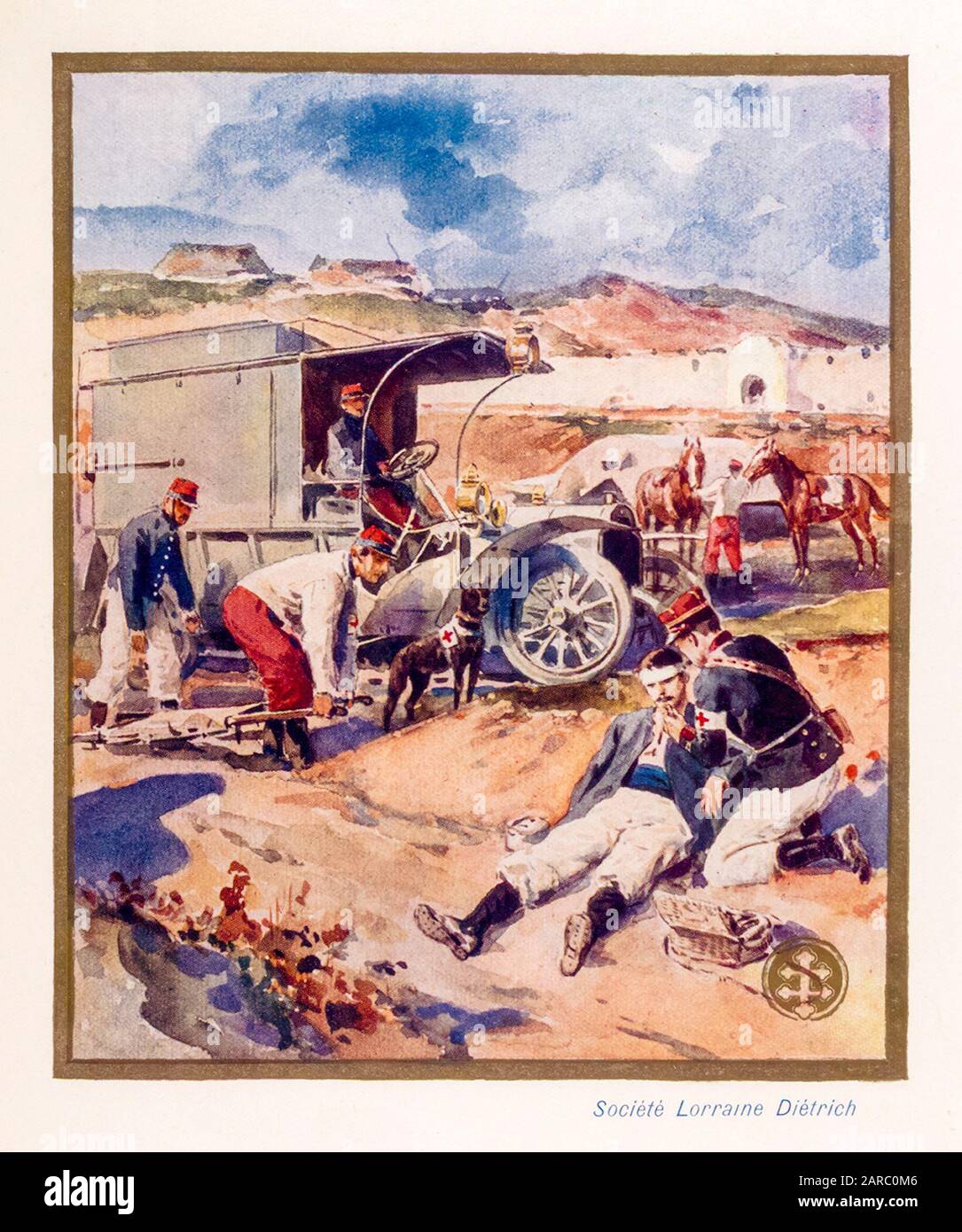 Lorraine Diétrich Automobiles utilizado como ambulancia durante la guerra, ilustración promocional 1909 Foto de stock