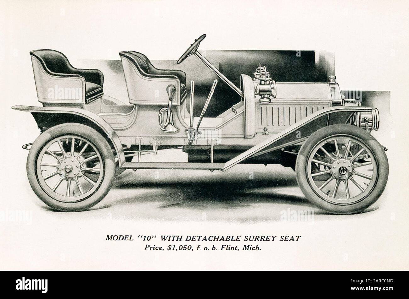 Vintage Car, Buick Modelo 10 con asiento desmontable en Surrey, Precio $1050, ilustración, 1909 Foto de stock
