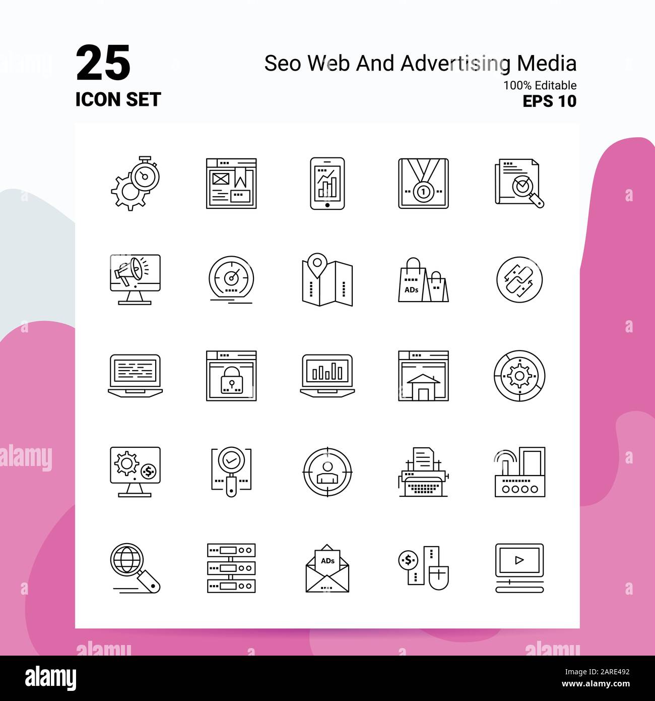 25 SEO web y publicidad de medios De Comunicación Conjunto De Iconos ...