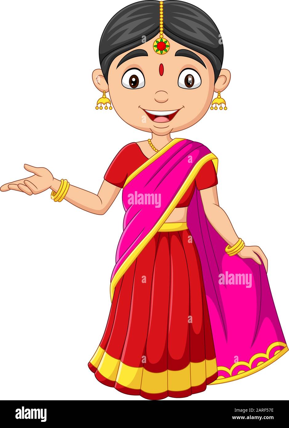 Mujer India de dibujos animados con tradicional Imagen de -