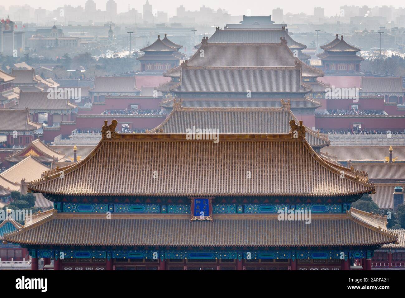 La Ciudad Prohibida en Beijing, China, en vista de Jingshan Hill con Palace Museum. Foto de stock