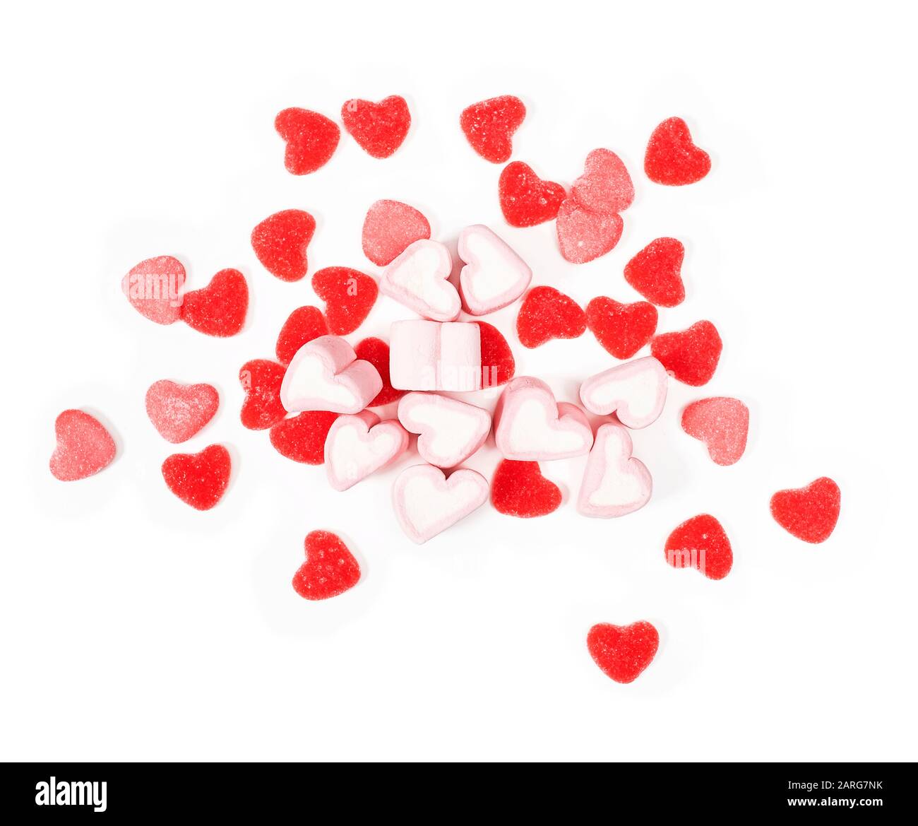 Golosinas con forma de corazón en un fondo blanco Foto de stock
