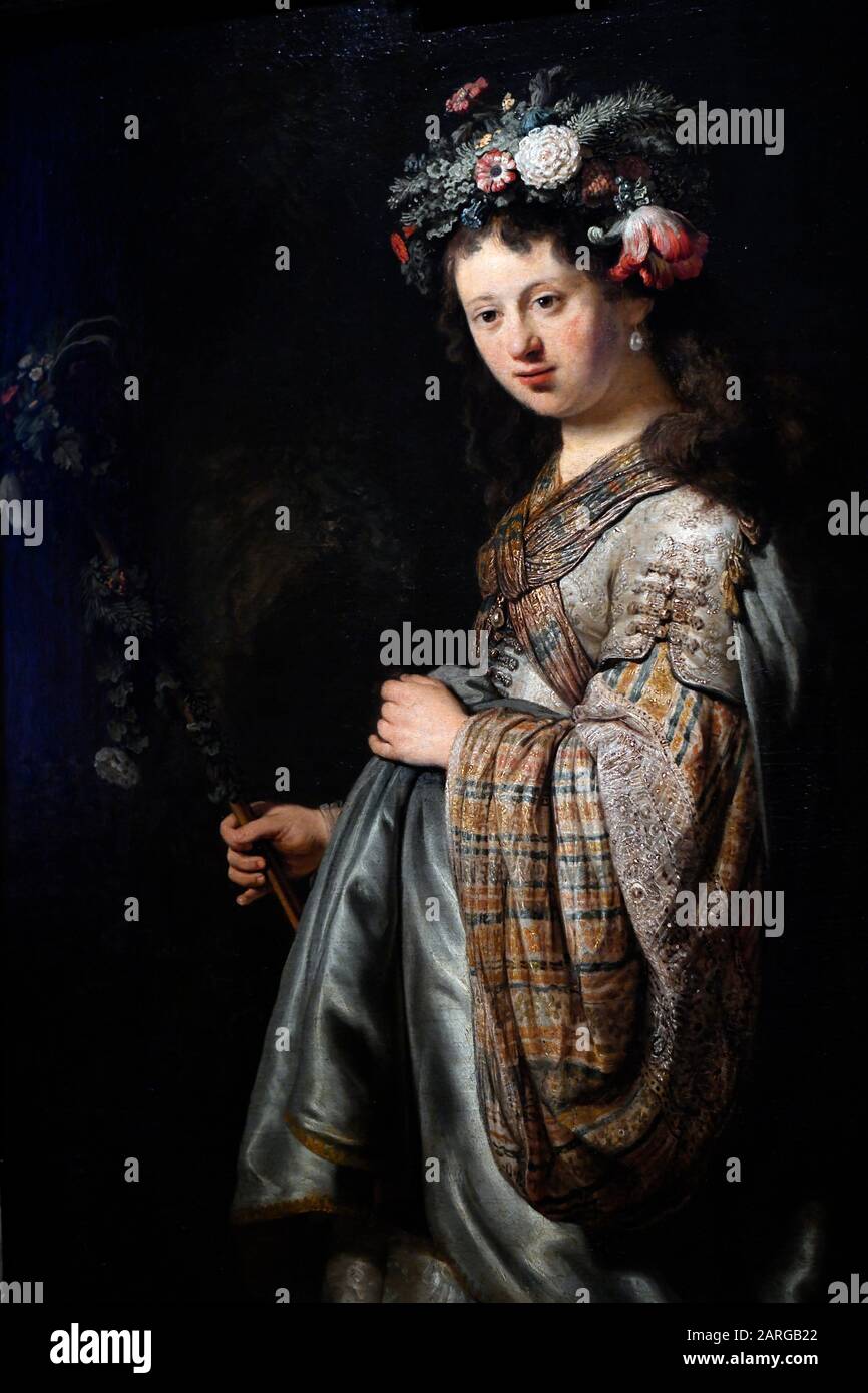 Flora,1634, óleo sobre lienzo, por Rembrandt,Museo Hermitage,San Petersburgo Rusia, Europa. Foto de stock