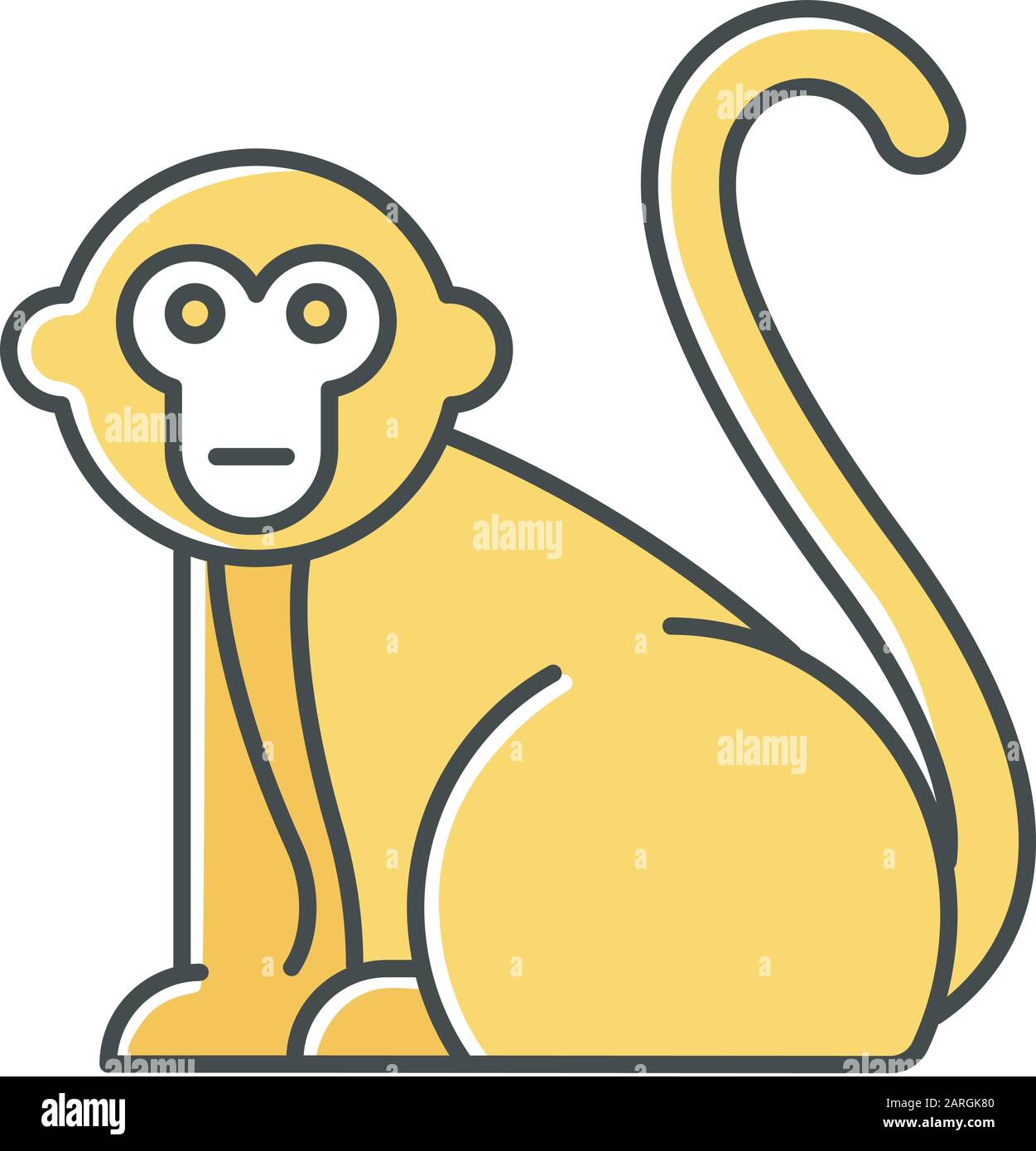 Icono de color amarillo mono. Animales de campo tropical, mamíferos. Viaje  al zoológico de Indonesia. Explorar la exótica fauna. Primate sentado.  Visitar el Fore balinés Imagen Vector de stock - Alamy