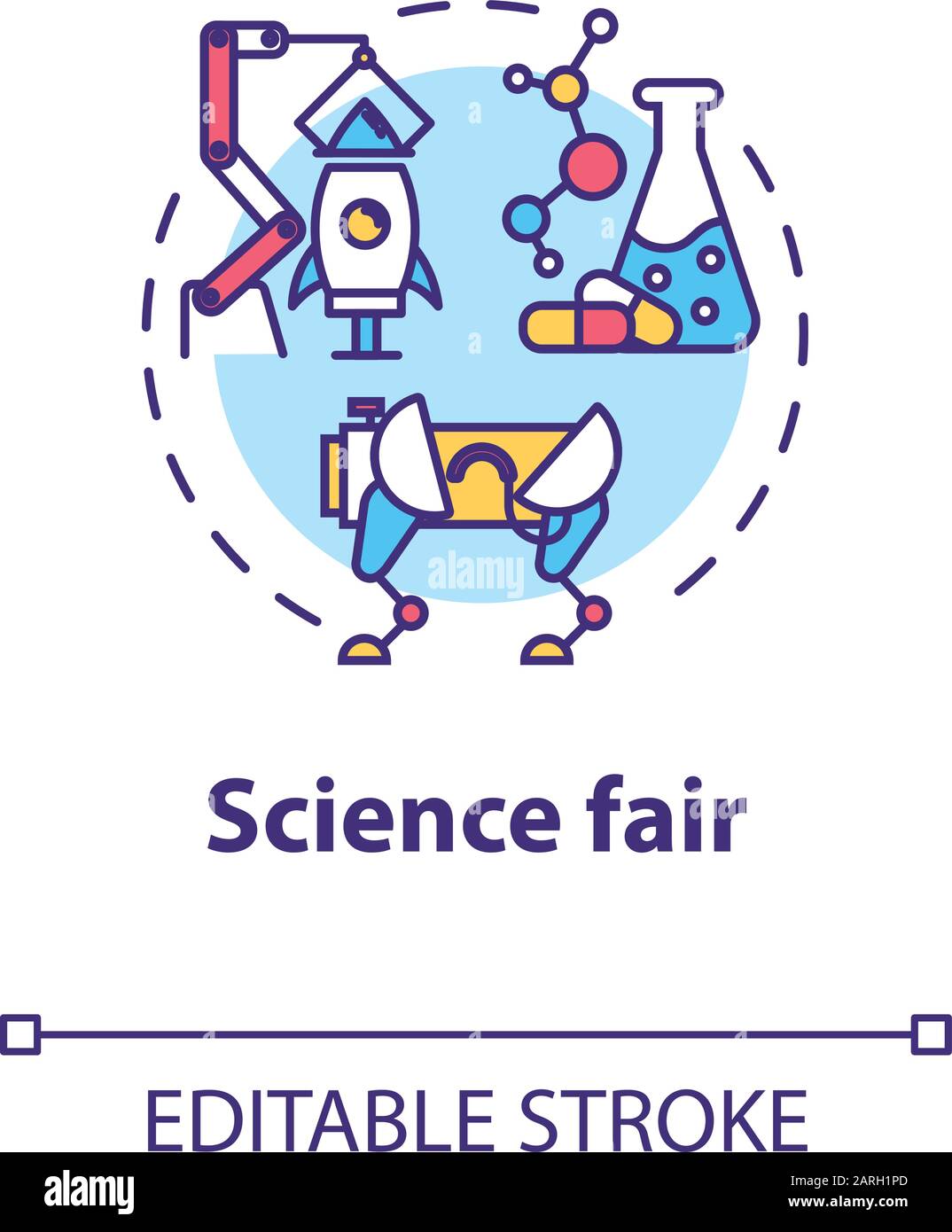 Icono De Concepto De Feria Cientifica Desarrollo Tecnologico Proyecto De Quimica Robotica Concurso Universitario Idea Linea Fina Ilustracion Vector Aislado Ou Imagen Vector De Stock Alamy