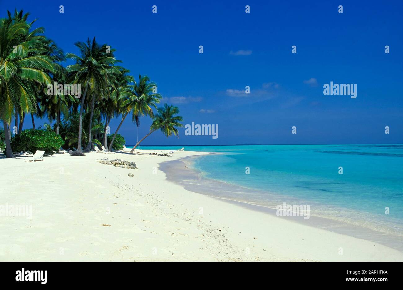 Playa en la isla Rangali, Ari-Atoll, Maldivas, Océano Índico Foto de stock