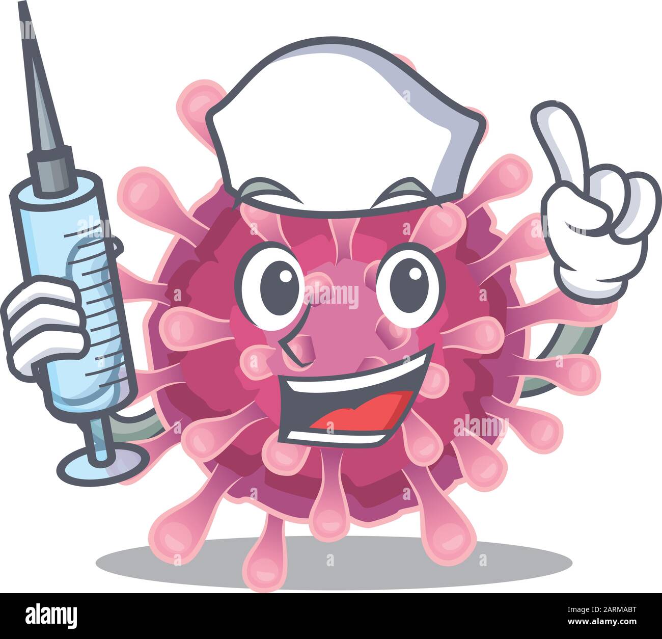 Sonriente Enfermera Corona Virus Personaje De Dibujos Animados Con Una Jeringa Imagen Vector De Stock Alamy