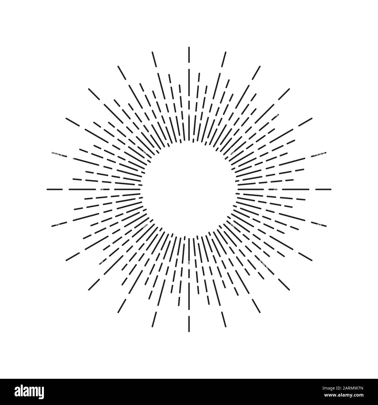 Dibujo lineal de rayos de sol en estilo vintage. Sunburst aislado sobre fondo blanco. Símbolo retro estilizado del sol. Ilustración del vector del contorno de la luz solar Ilustración del Vector