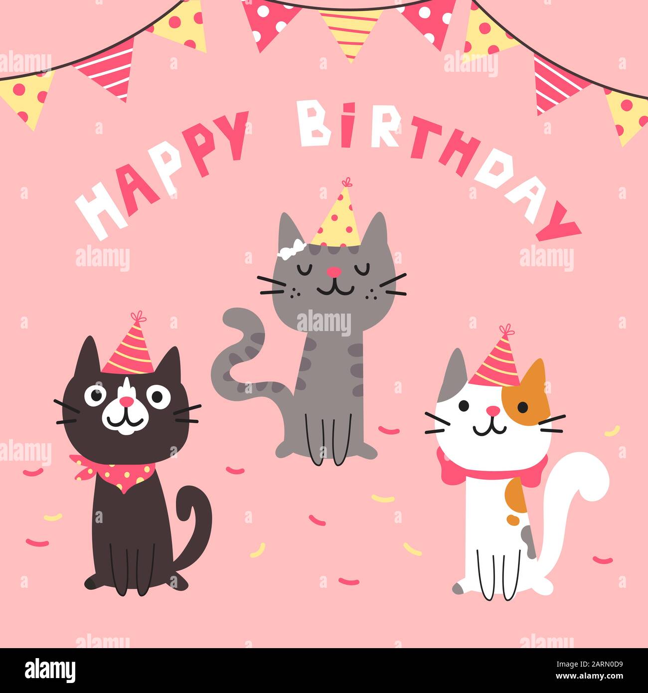 Conjunto de diferentes gatos de dibujos animados.Feliz cumpleaños Imagen  Vector de stock - Alamy