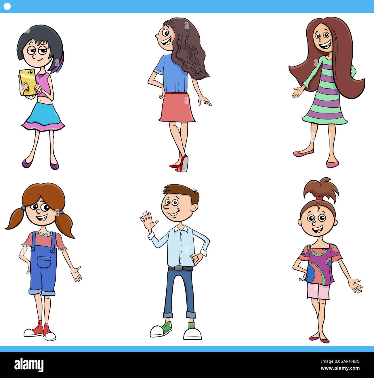 Ilustración De Dibujos Animados De Los Niños Felices Y Adolescentes  Personajes Conjunto Imagen Vector de stock - Alamy
