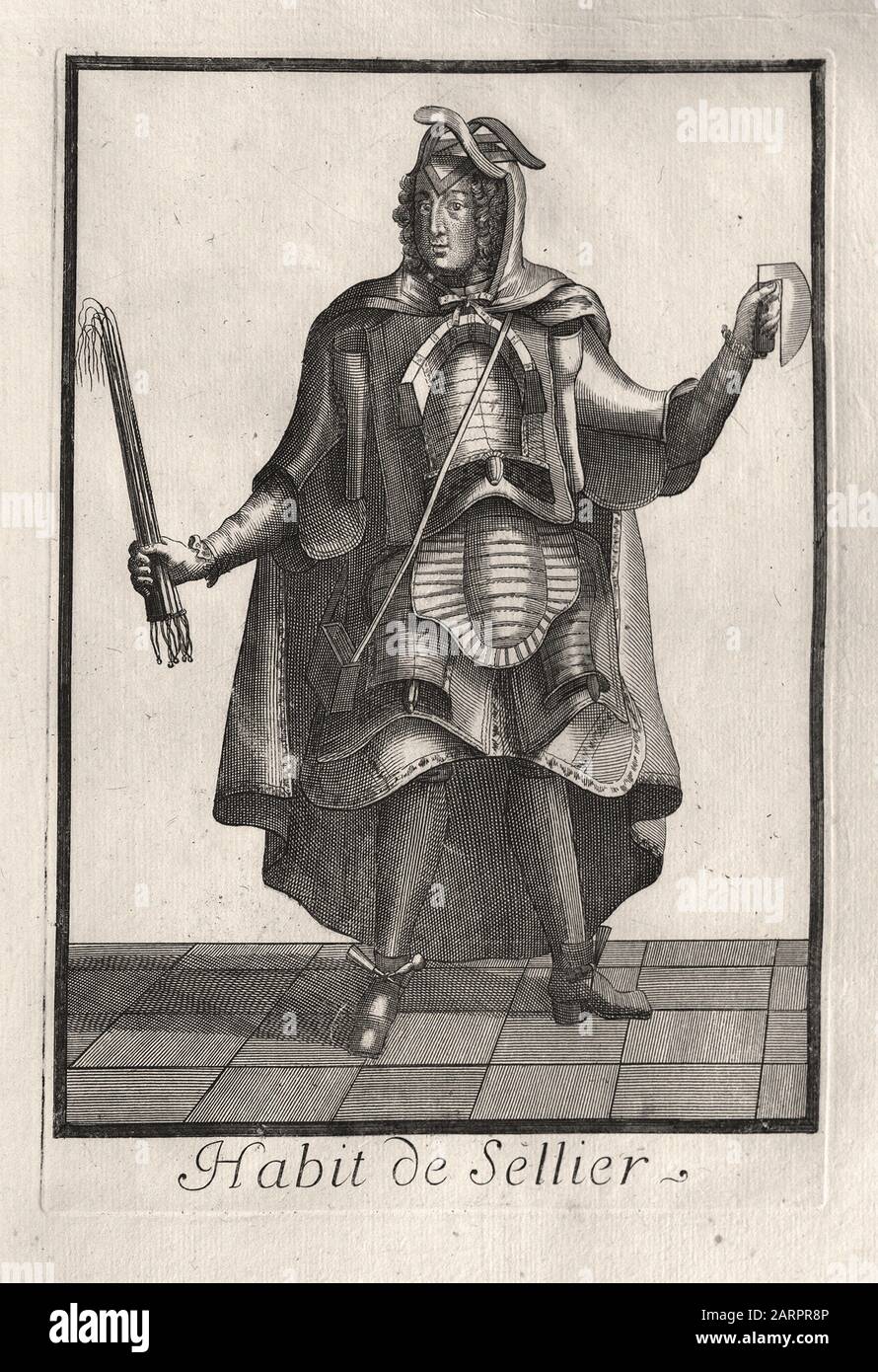 Vestido del Saddler - grabado francés a finales del siglo 17 Foto de stock