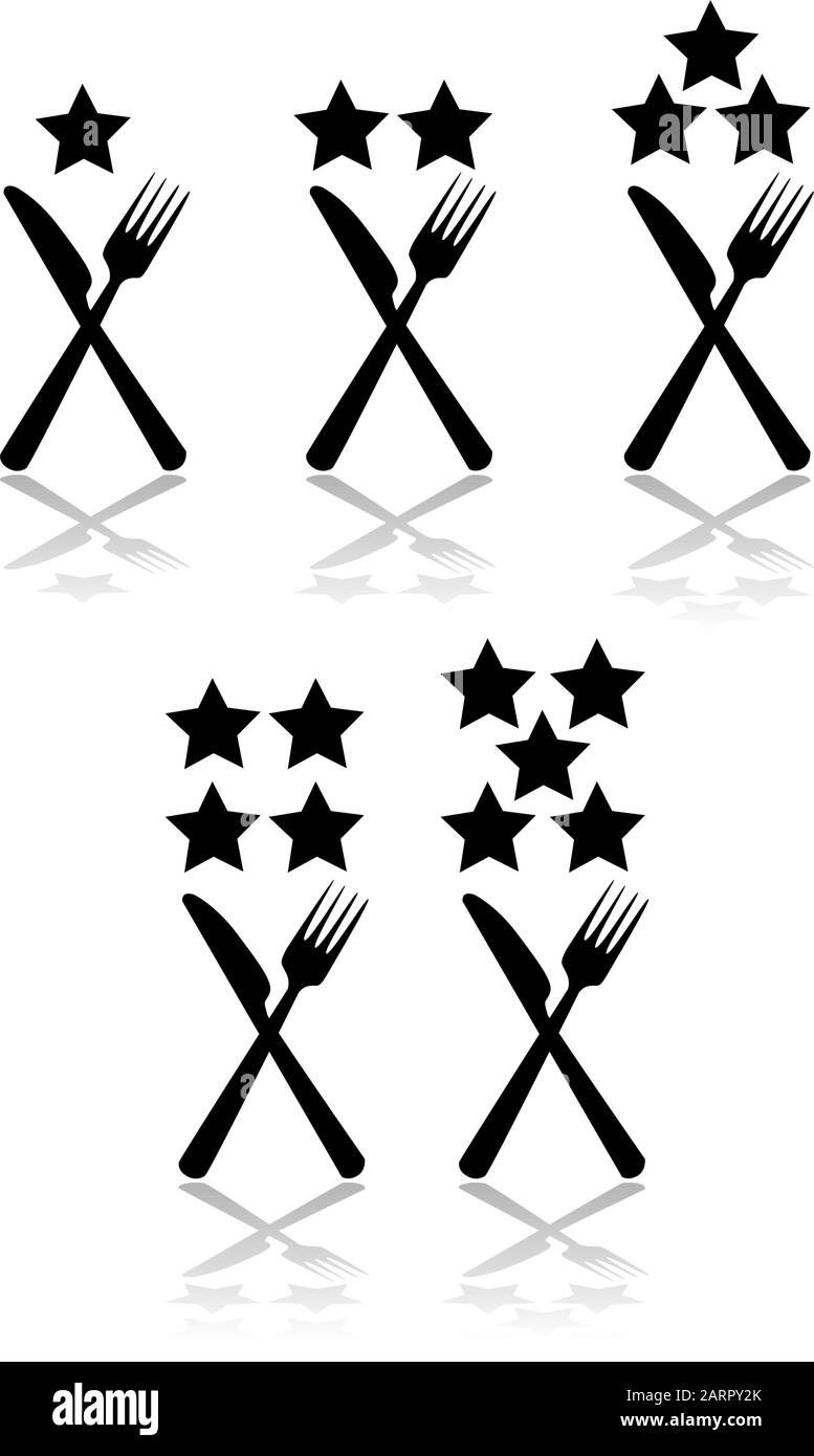 Ilustración conceptual que muestra un tenedor y un cuchillo combinado con  estrellas que indican la clasificación de un restaurante Imagen Vector de  stock - Alamy