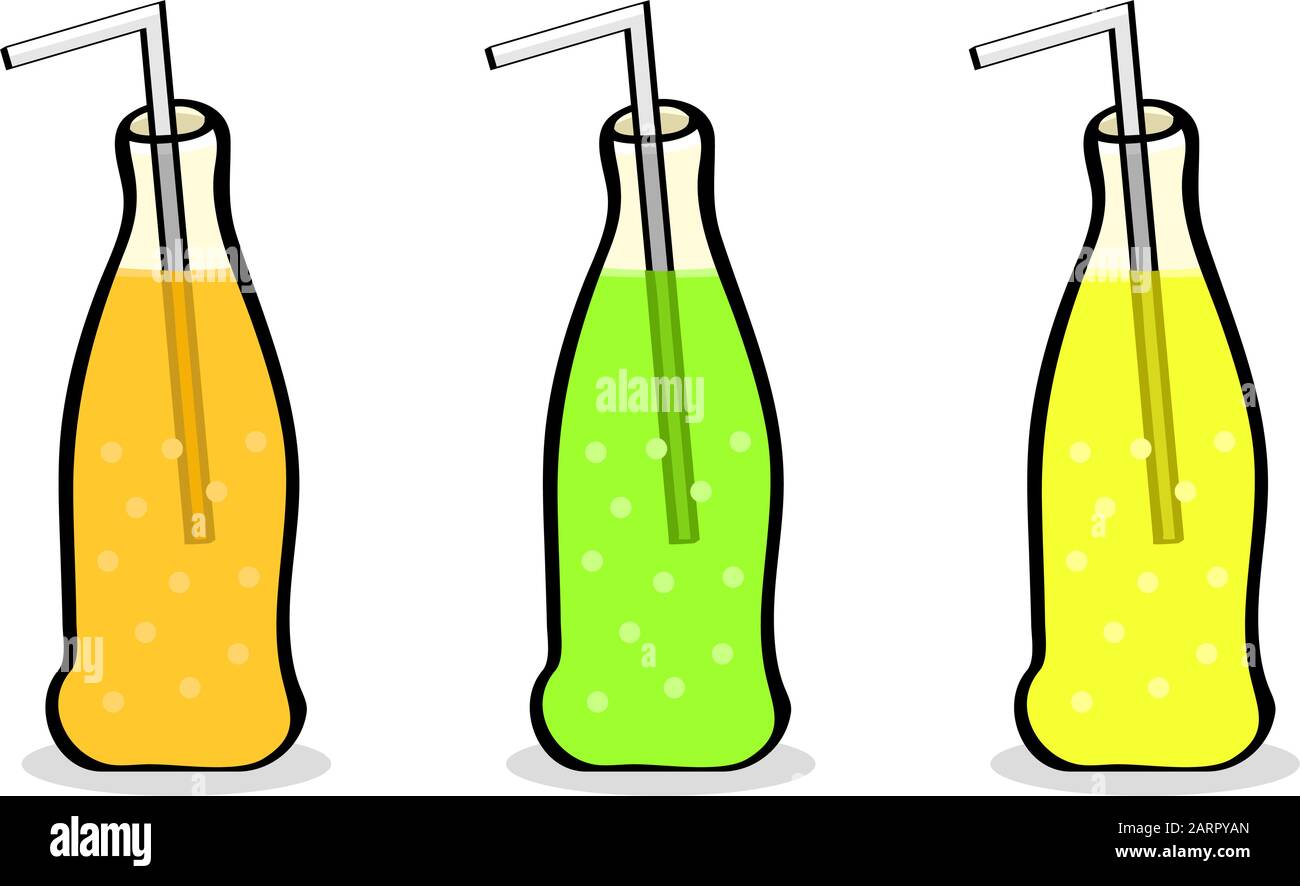 Ilustración de dibujos animados que muestra tres botellas de refresco  diferentes Imagen Vector de stock - Alamy