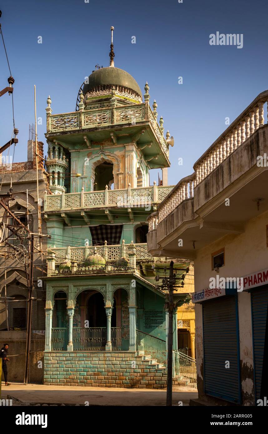 India, Rajasthan, Shekhawati, Nawalgarh, Chun Chowk, Minarete De La Mezquita De Nawalgarh Foto de stock