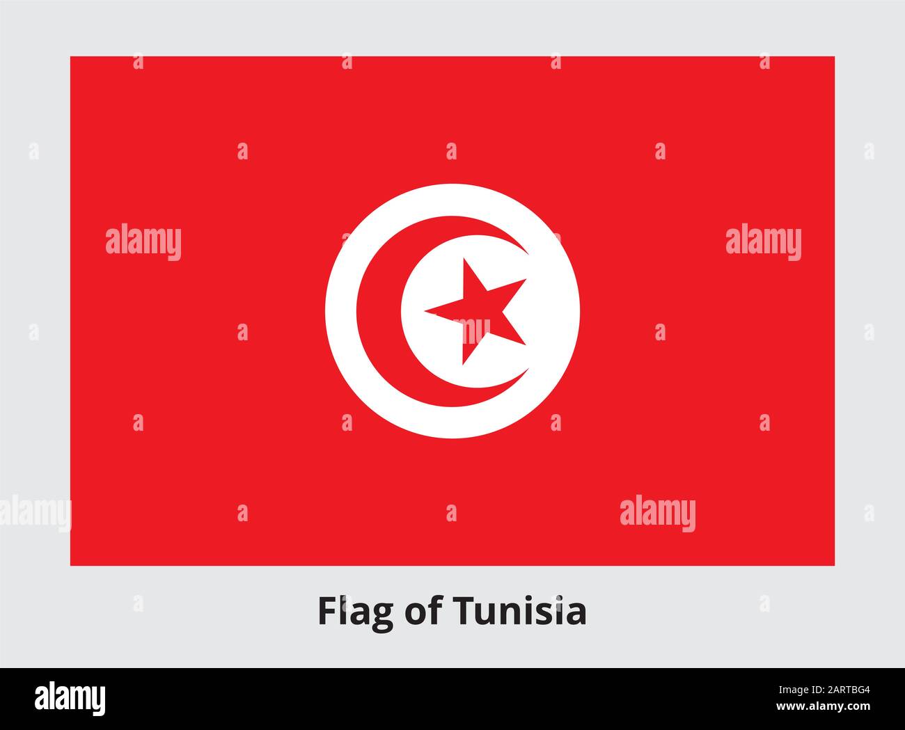 Bandera de Túnez. Bandera rectangular con media luna alrededor de una estrella de cinco puntas en el centro. Símbolo de estado tunecino. Colores y proporciones adecuados. V Ilustración del Vector