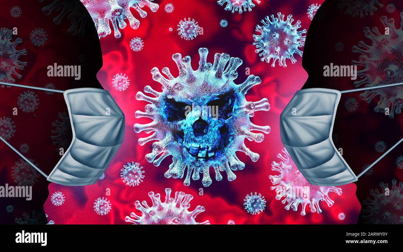 Enfermedad de coronavirus brote y gripe peligro o coronavirus influenza como peligroso caso de cepa viral como un concepto de riesgo de salud médica pandémica. Foto de stock