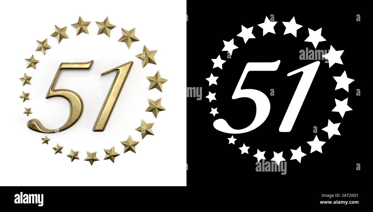 Número 51 (número cincuenta y uno) Aniversario de diseño de celebración con  un círculo de estrellas doradas sobre un fondo blanco con sombra y canal  alfa. Ilu 3D Fotografía de stock - Alamy