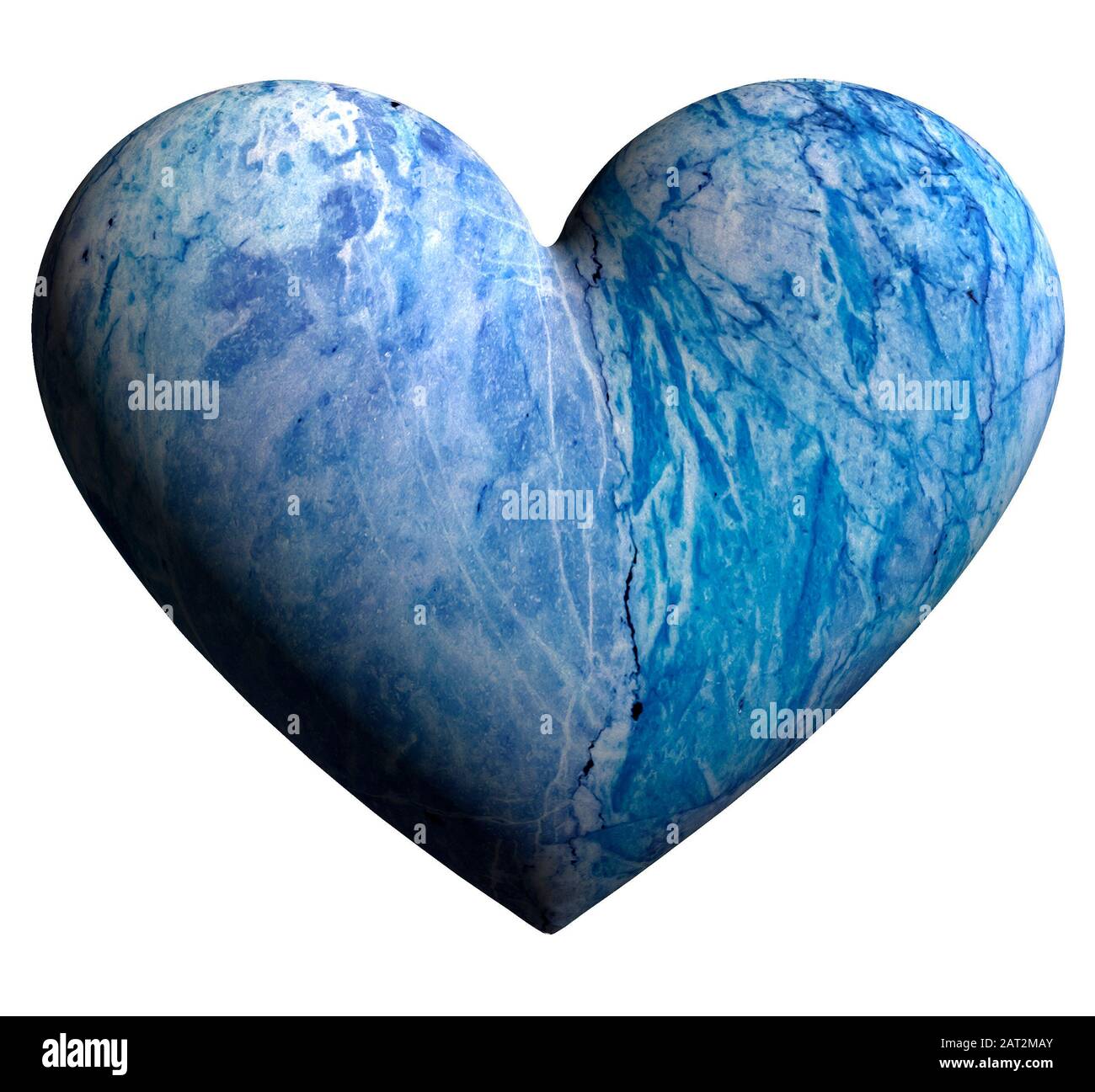 Elegante corazón de mármol en 3D en tonos azules aislado en fondo