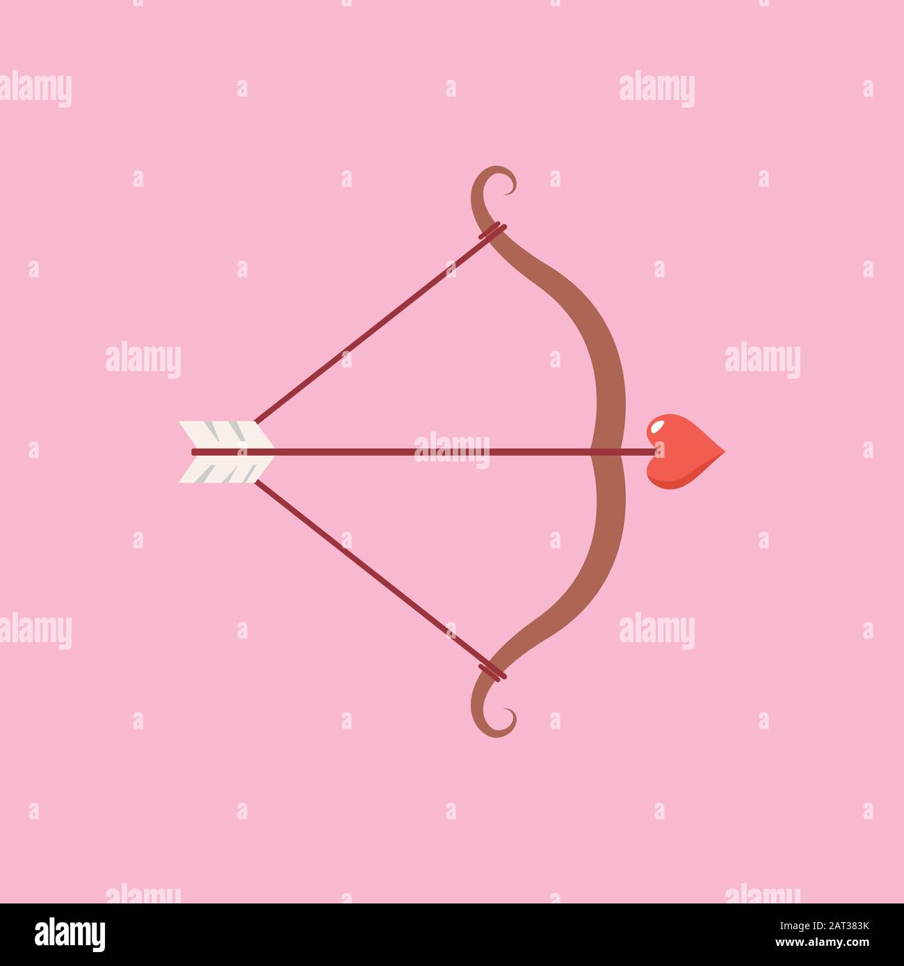 Arco Cupido y una flecha con un corazón. Ilustración vectorial