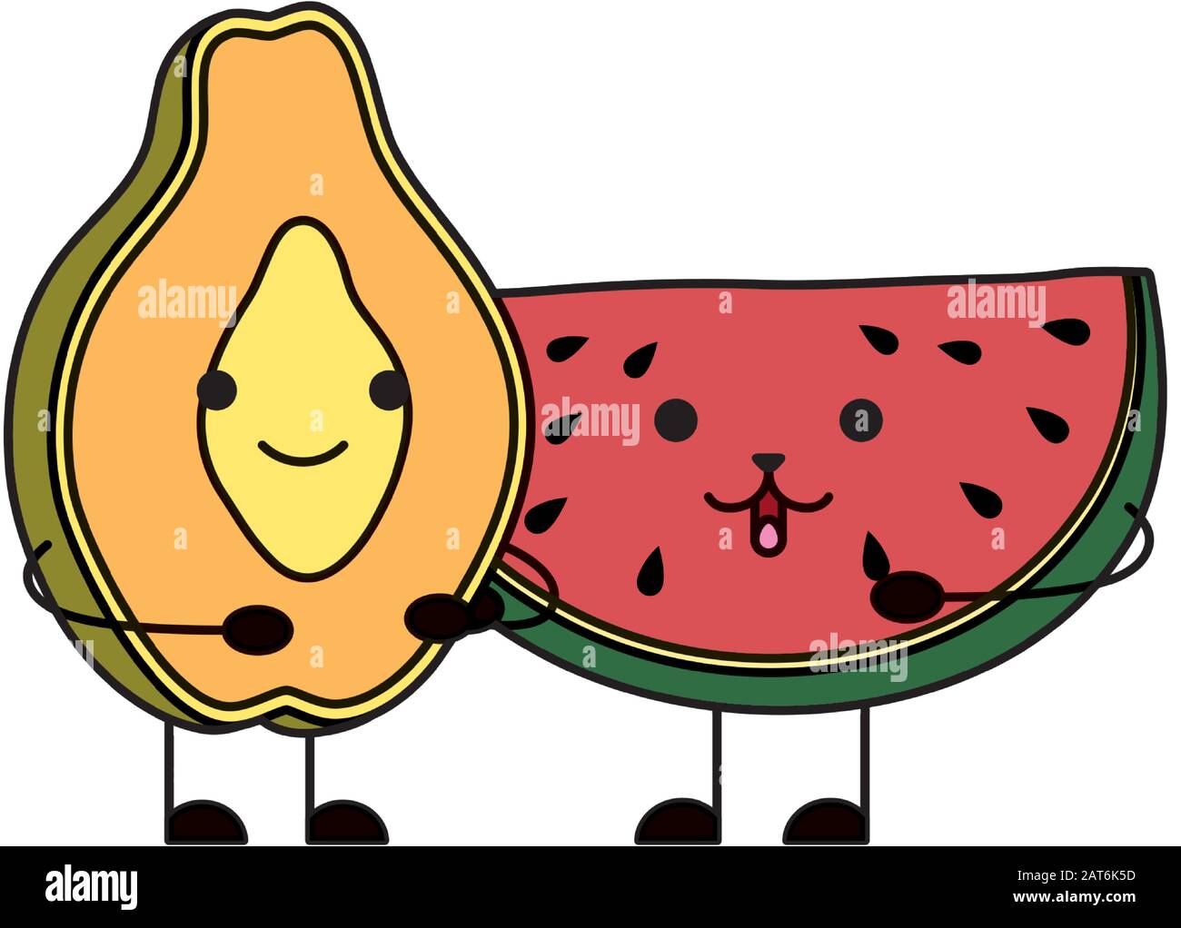 caracteres de sandía fresco y papaya kawaii Imagen Vector de stock - Alamy