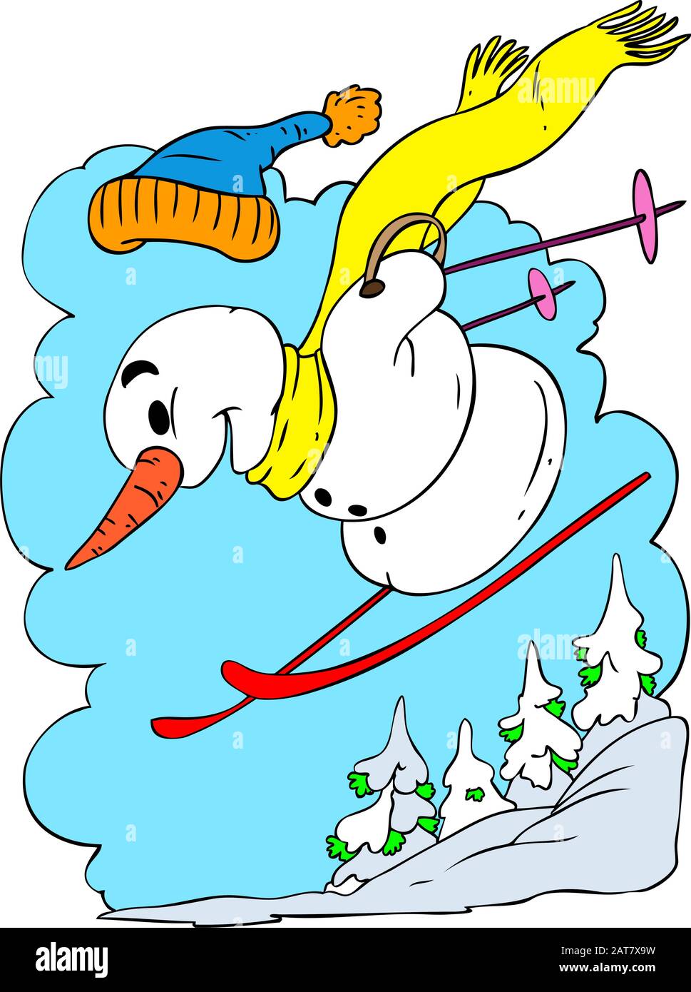 dibujo de vector de esquí de muñeco de nieve de dibujos animados Ilustración del Vector