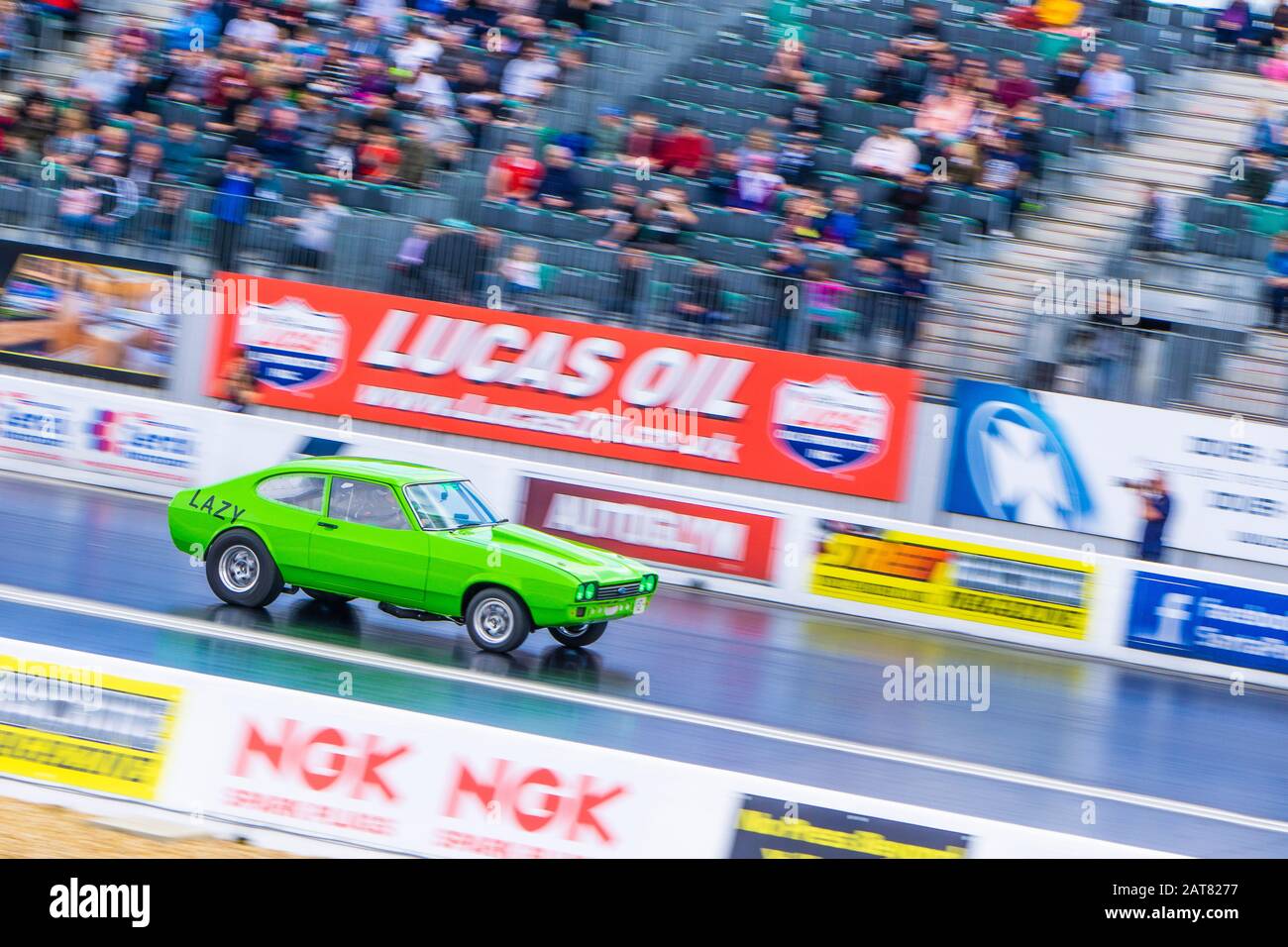 Carreras de arrastre en Santa Pod, Northamptonshire, junio de 2019 Foto de stock