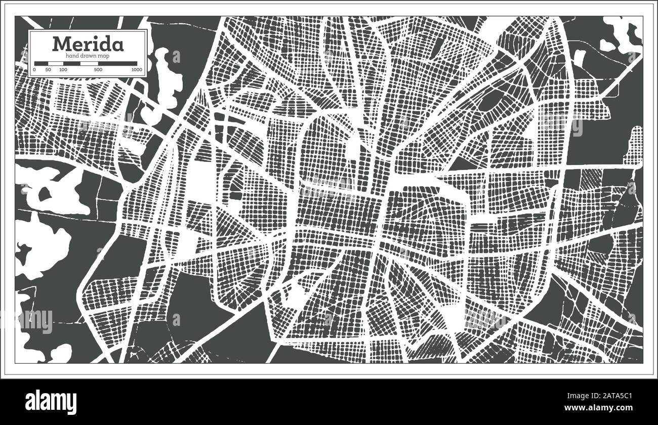 Mapa Ciudad De Mérida México En Estilo Retro Mapa De Contornos
