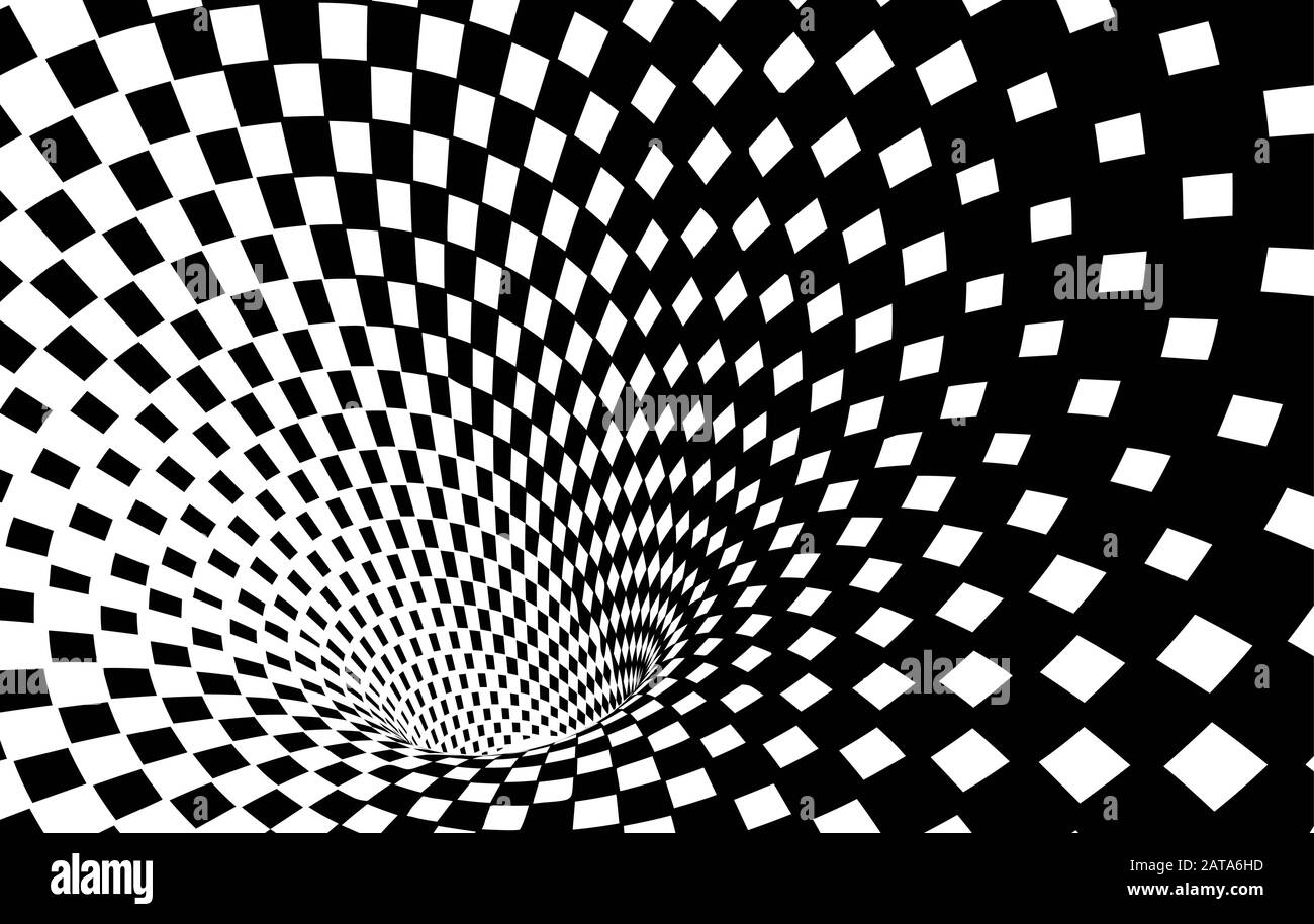 Negro Geométrico Y Blanco Abstracto Hipnotico Túnel De Agujero De Gusano - Ilusión Óptica - Vector Illusion Checkered Op Art Ilustración del Vector
