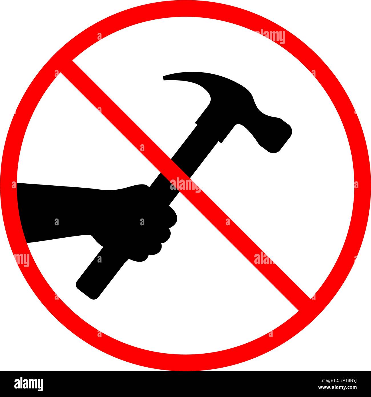 Sin icono de martillo. Icono de martillo prohibido. No hay herramientas de  signo vectorial. Icono de vector de kit de herramientas prohibido.  Advertencia, precaución, atención, diseño de señales planas de restricción  Imagen