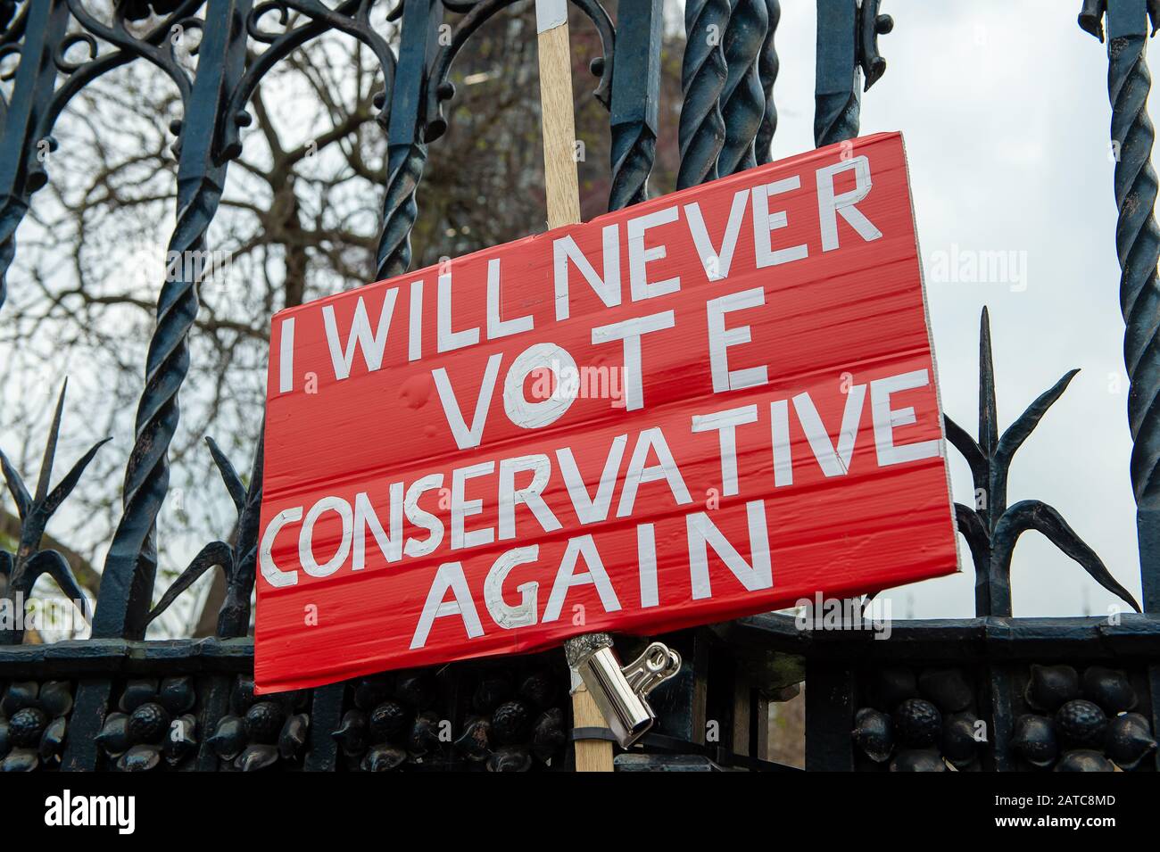 Westminster, Londres, Reino Unido. 1 de mayo de 2019. Un permiso por el Brexit nunca votaré de nuevo a Conservador. Crédito: Maureen Mclean/Alamy Foto de stock