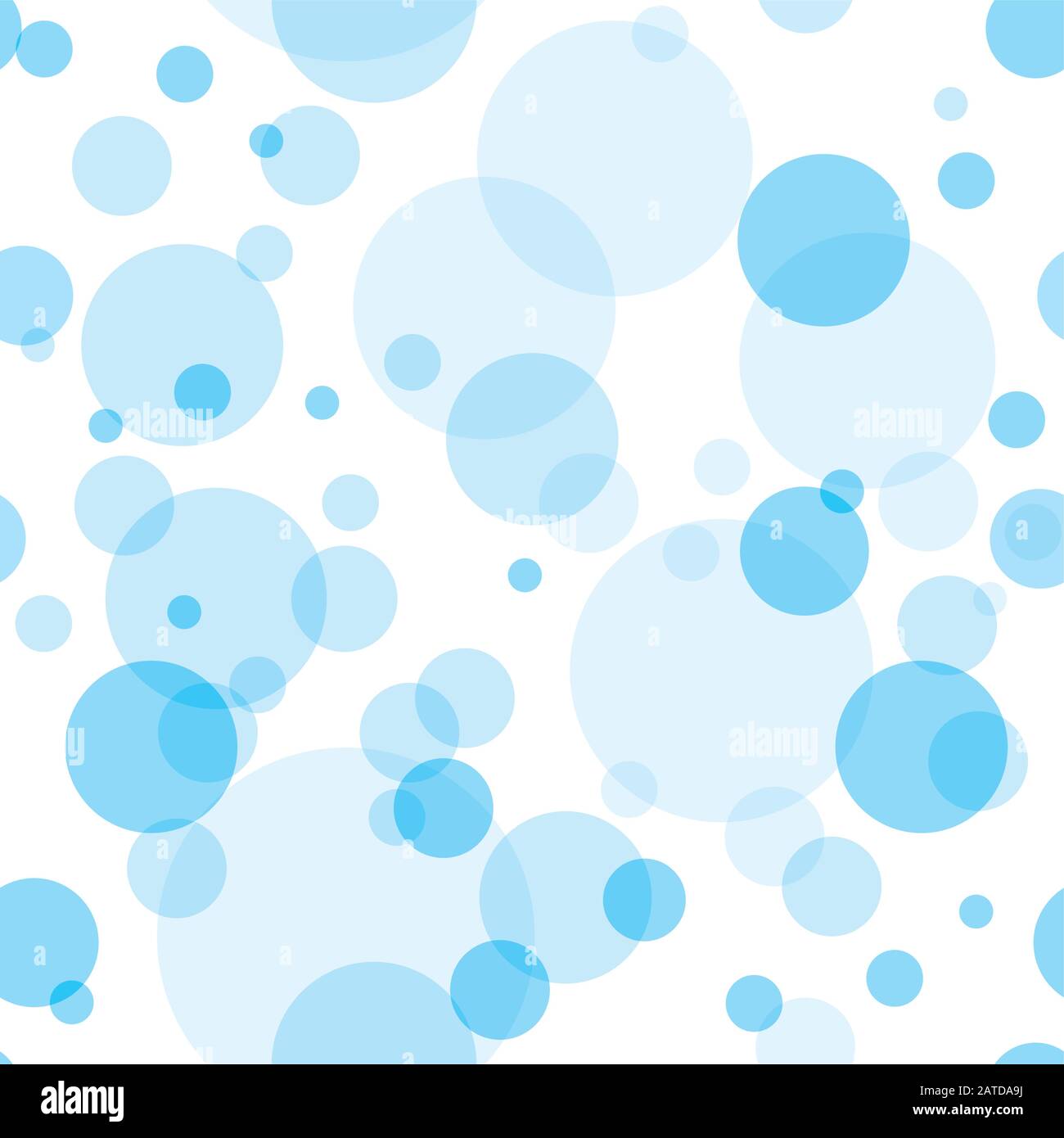 Círculos transparentes patrón sin costuras. Burbujas de azul cielo colocadas aleatoriamente sobre fondo blanco. Ilustración fácil de editar de vectores eps10. Ilustración del Vector
