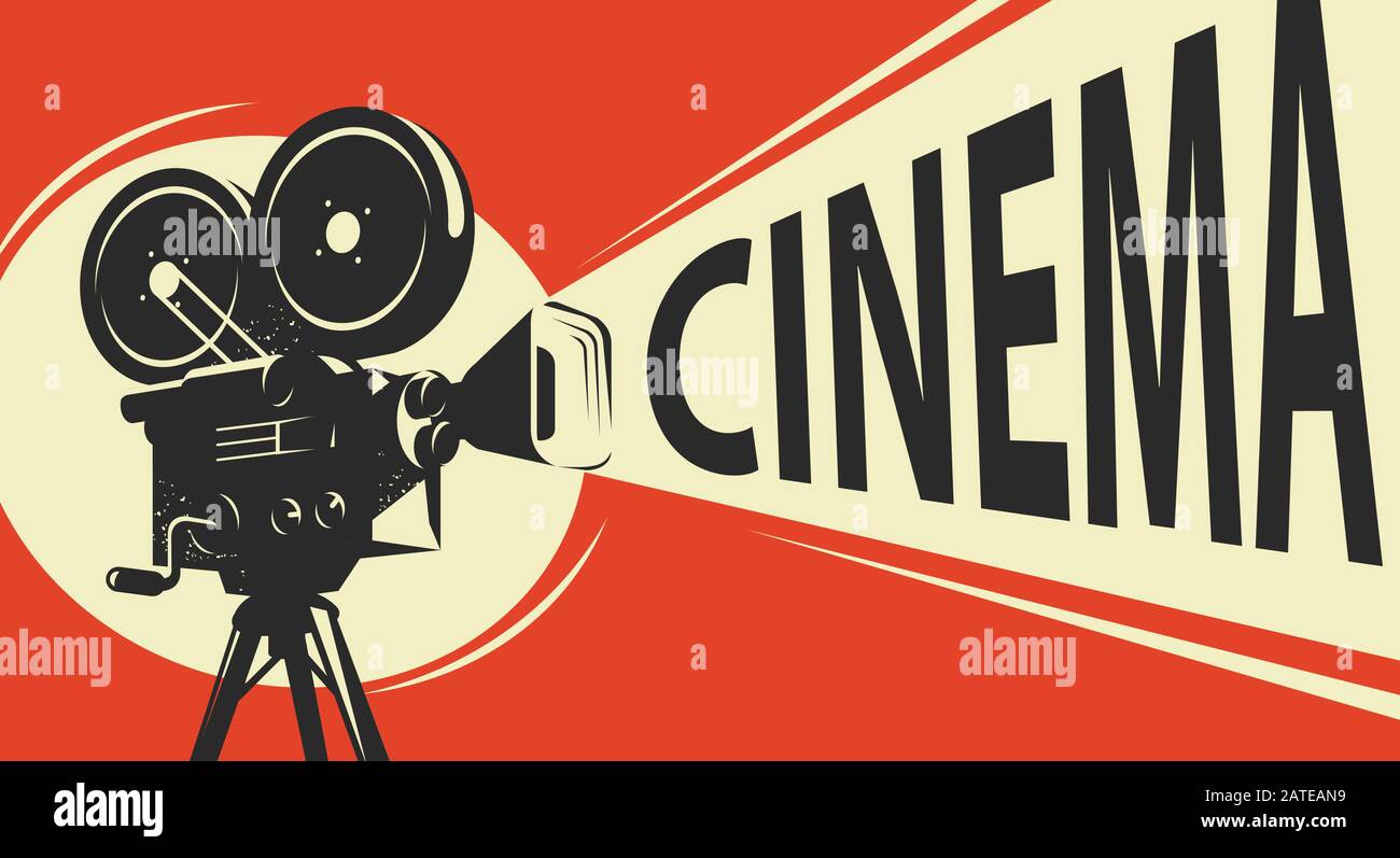 Cámara de cine retro. Cine, vector de póster de cine Imagen Vector de stock  - Alamy