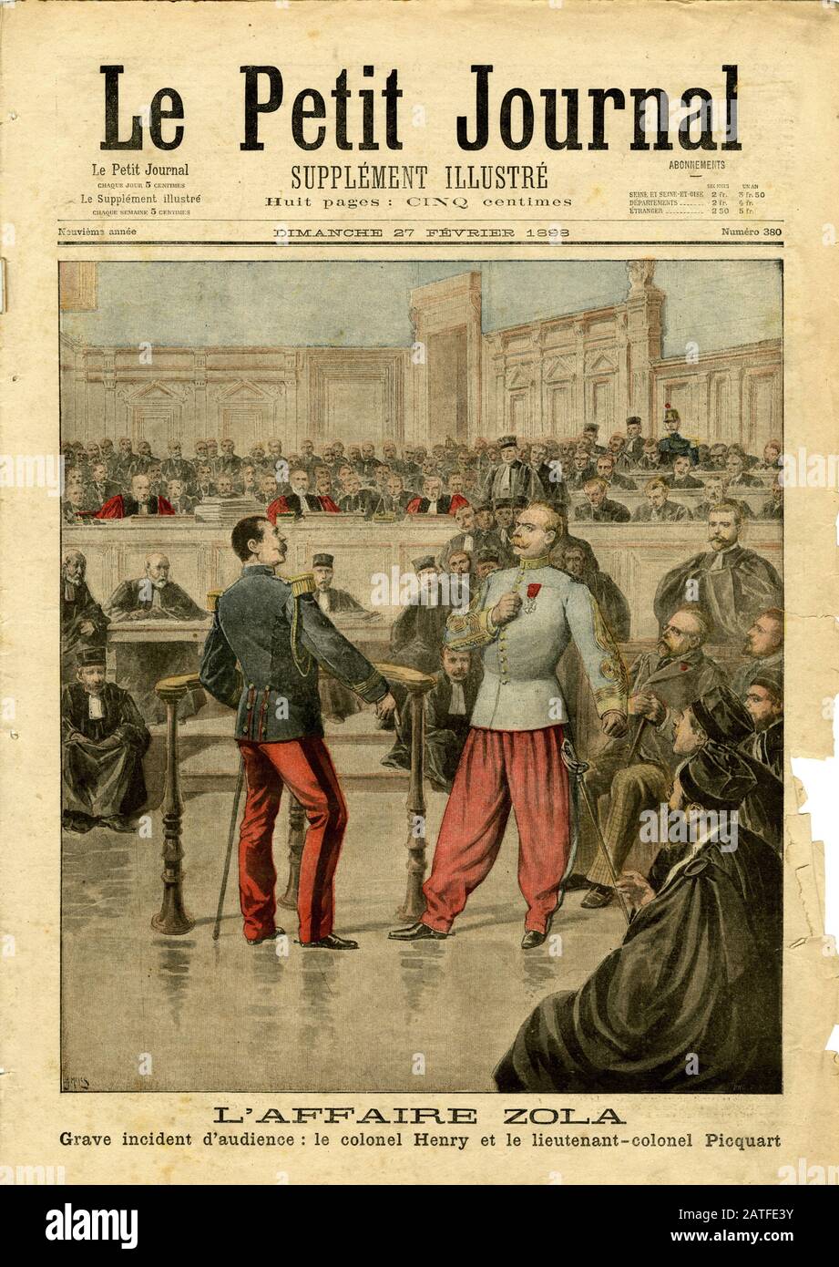 L'affaire Zola - el Coronel Henry et al Teniente Coronel Picquart - El Caso Dreyfus 1894-1906 - Petit Journal 2/27/1898 - Periódico Ilustrado francés Foto de stock