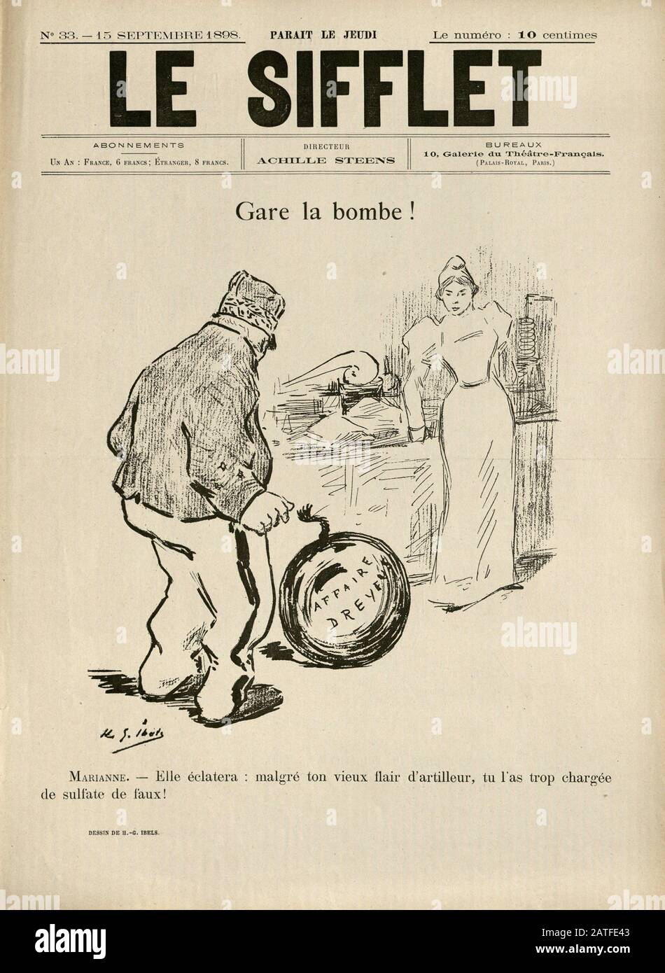 El caso Dreyfus 1894-1906 - Le Sifflet, Spetember 15, 1898 - Periódico Ilustrado francés Foto de stock