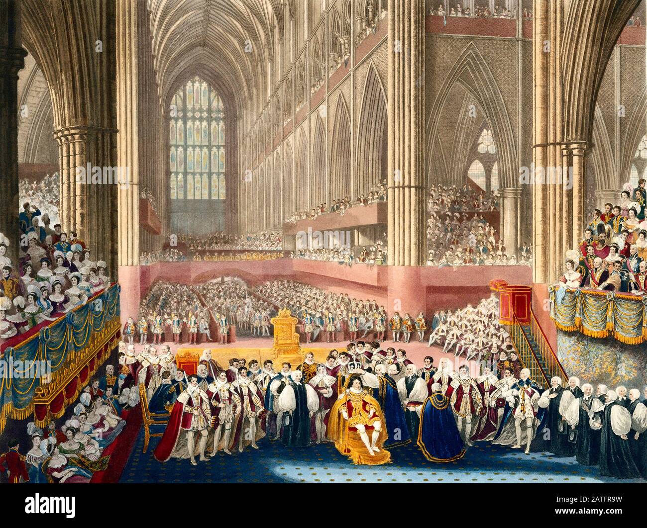 Coronación de George IV, 19 de julio de 1821 por James Stephanoff. George IV, Rey Jorge IV, (George Augustus Frederick, 1762 – 1830), Rey del Reino Unido de Gran Bretaña e Irlanda Foto de stock