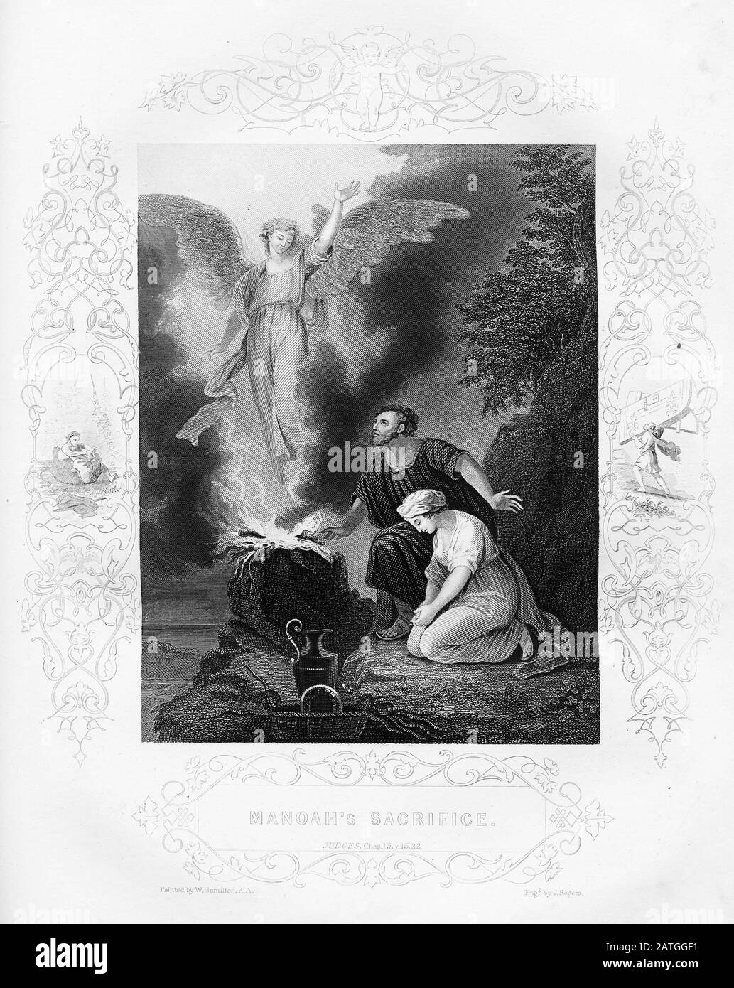 Grabado de un ángel que aparece a Manoa, padre de Sansón. De una edición de  Josefo, impresa en el siglo XIX Fotografía de stock - Alamy
